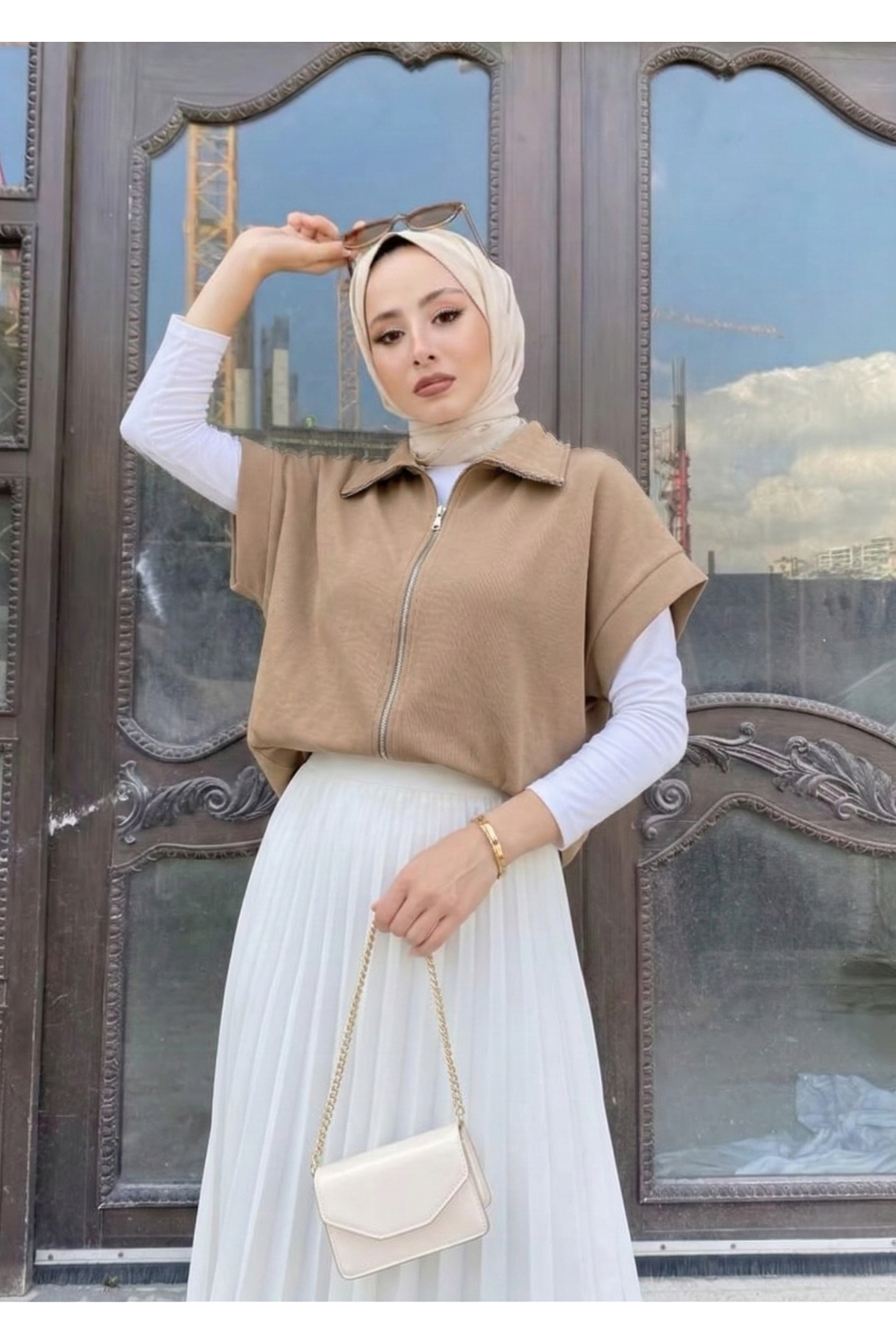 Fermuar Detay Yelek-Vizon