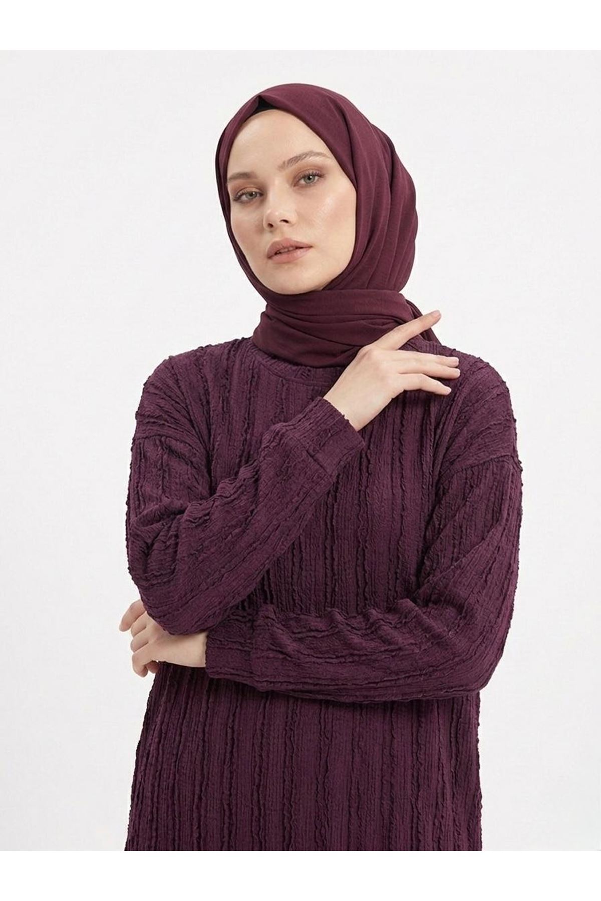 Pilise Dokulu Kemerli Pantolonlu Takım-Bordo