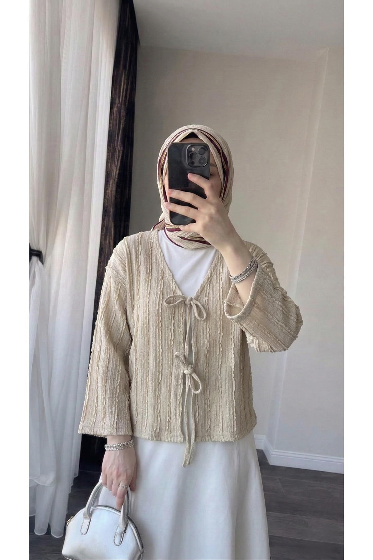 Pileli Ön İki Bağlamalı Tunik-Taş