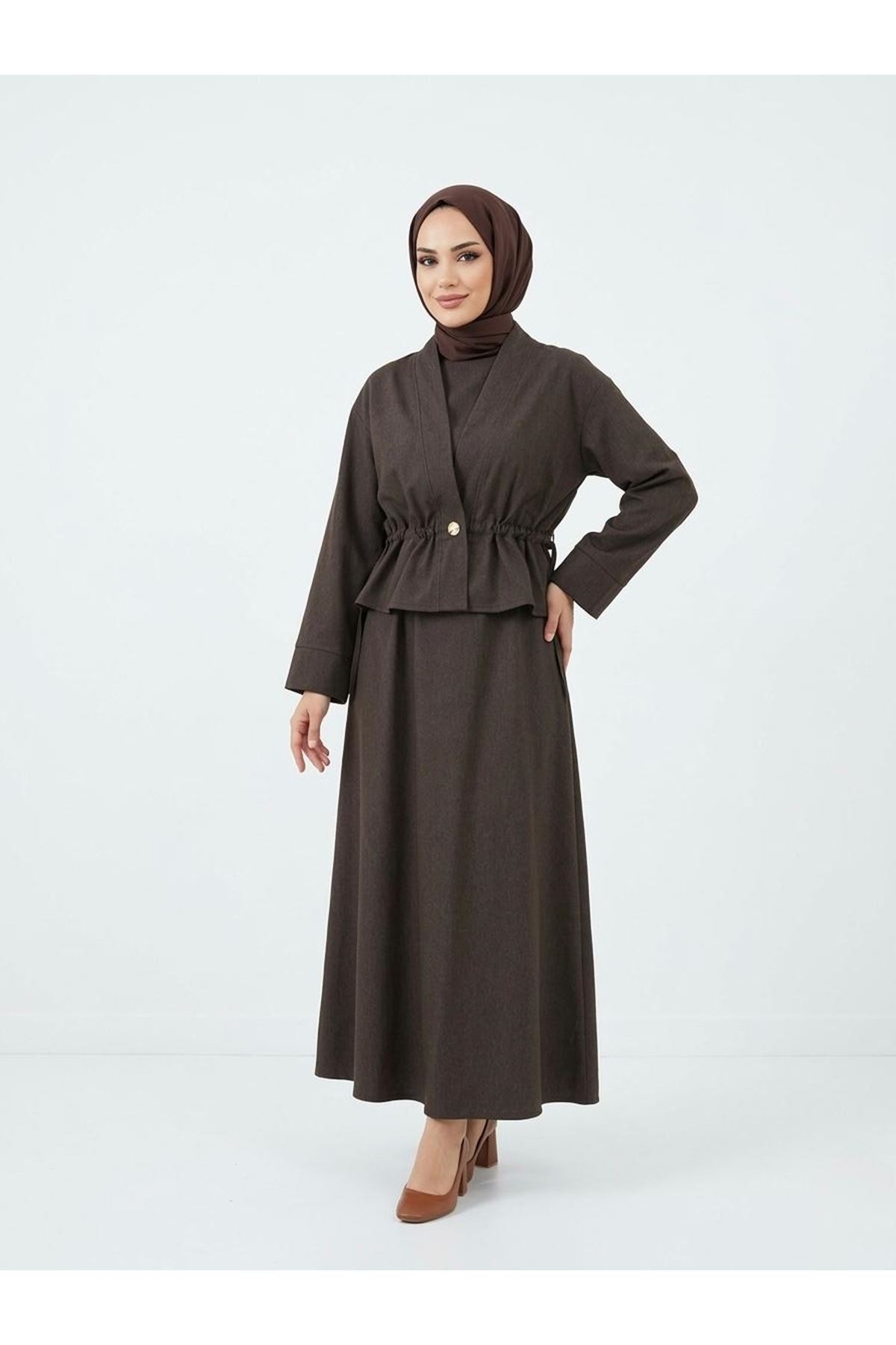 Ceket Detay İkili Elbise-Kahve