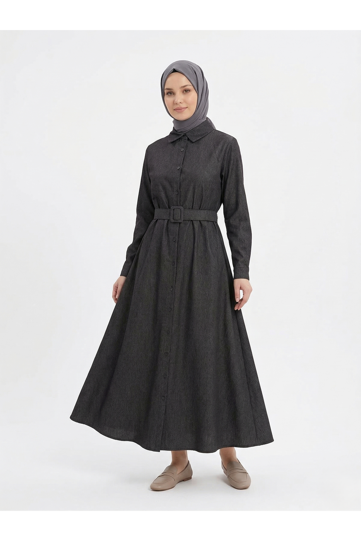 Kaplama Kemer Detay Patlı Elbise-Siyah