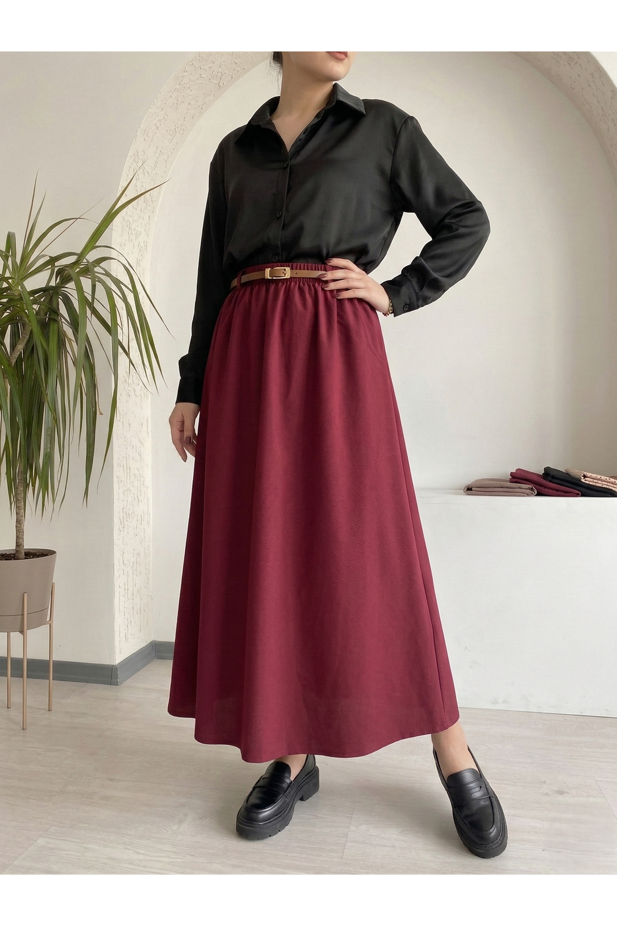 Kemer Detay Terikoton Etek-Bordo
