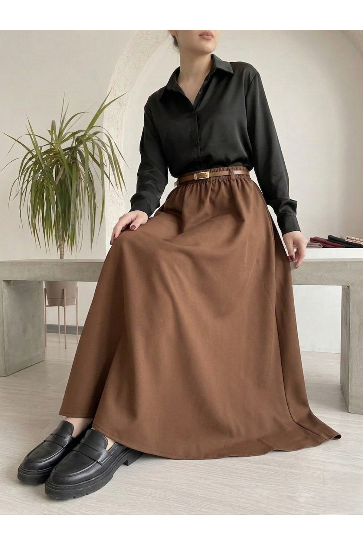 Kemer Detay Terikoton Etek-Kahve
