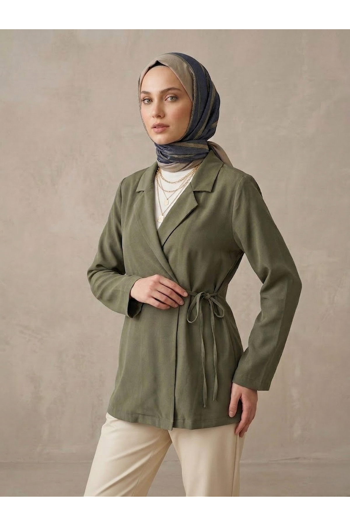 Yandan Bağlamalı Ceket-Haki