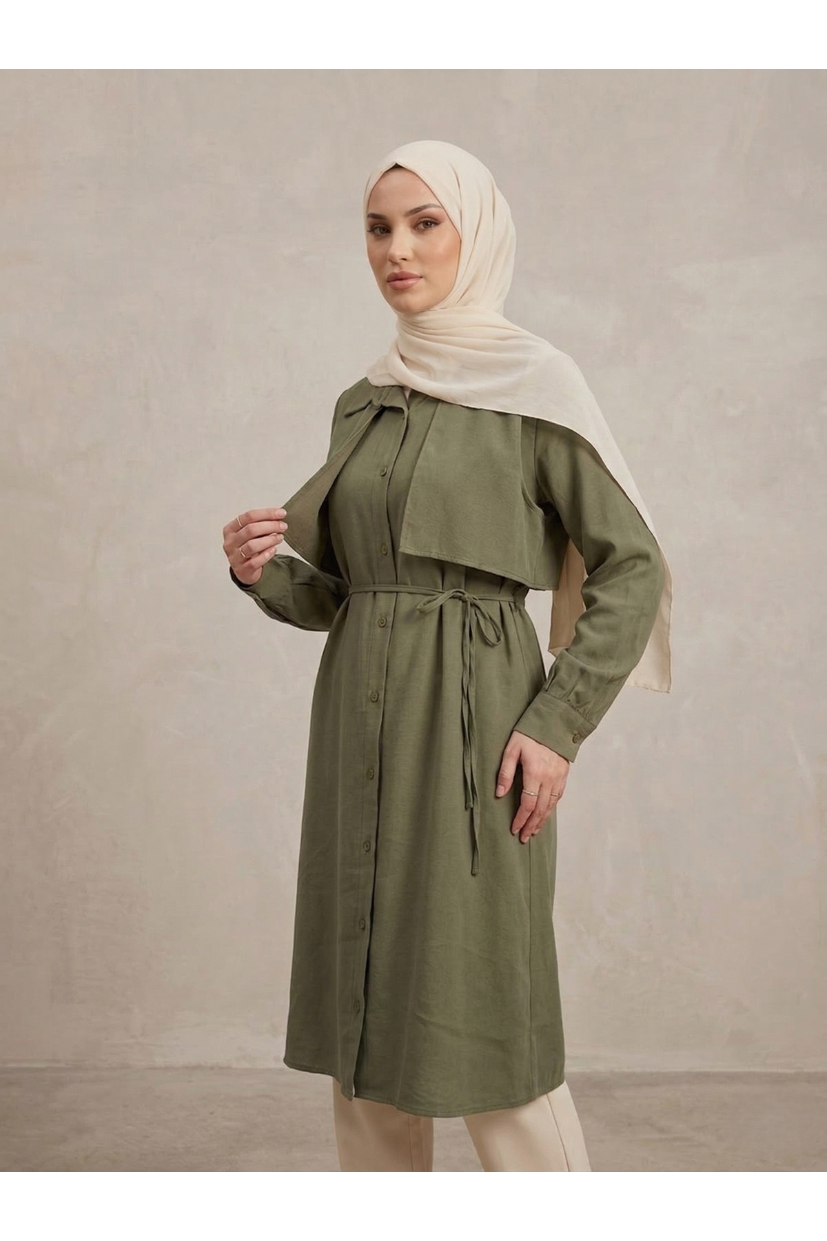 Çift Taraflı Aller Uzun Tunik-Haki