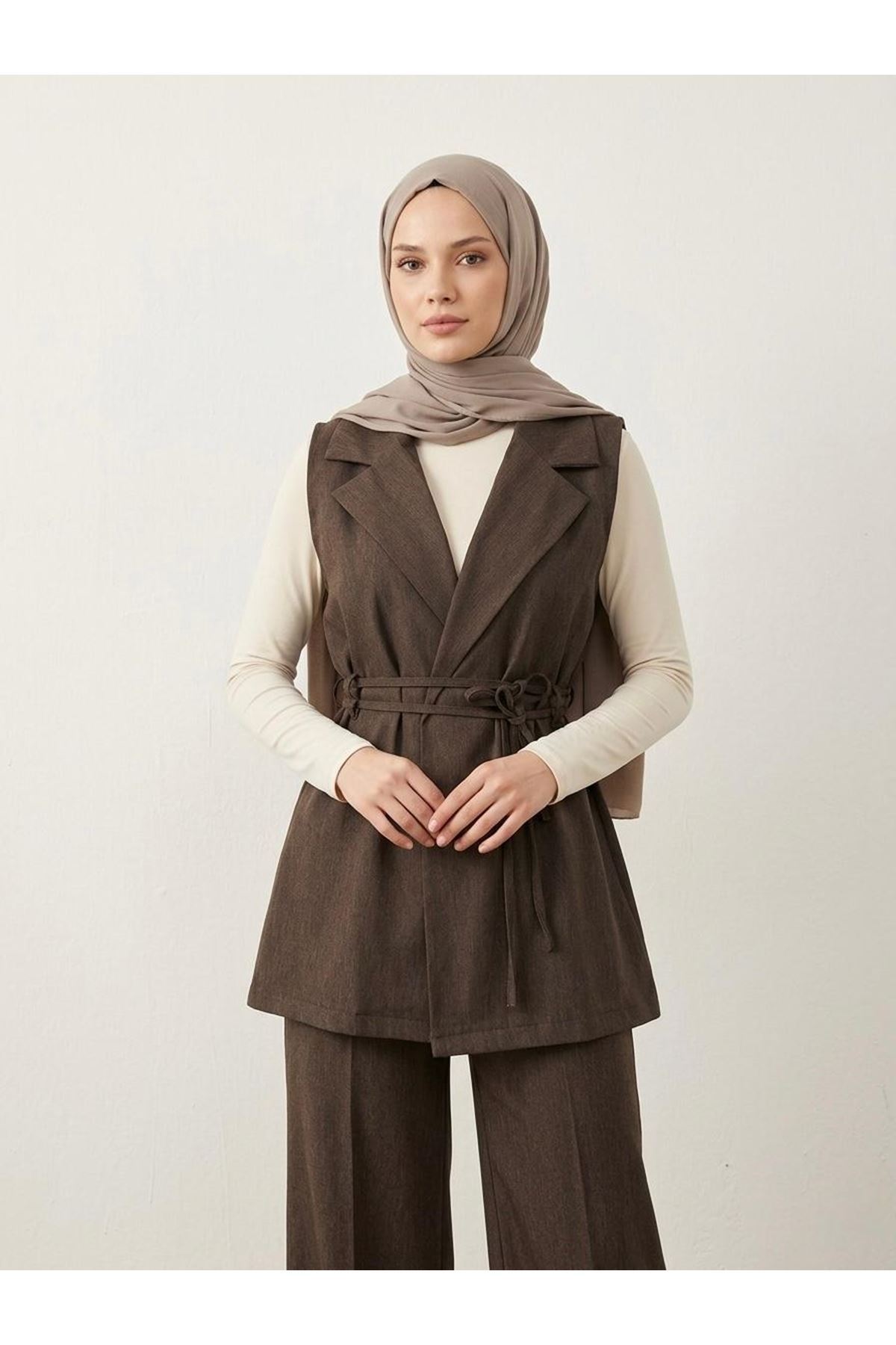 Yaka Detay Yelek-Kahve