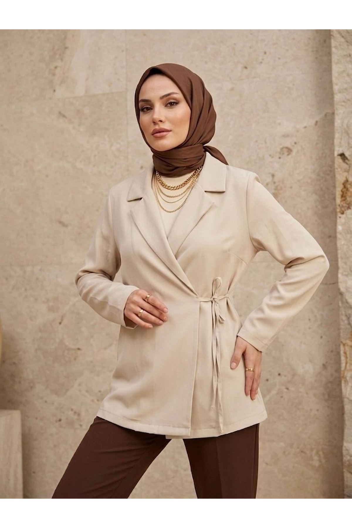 Yandan Bağlamalı Ceket-Taş