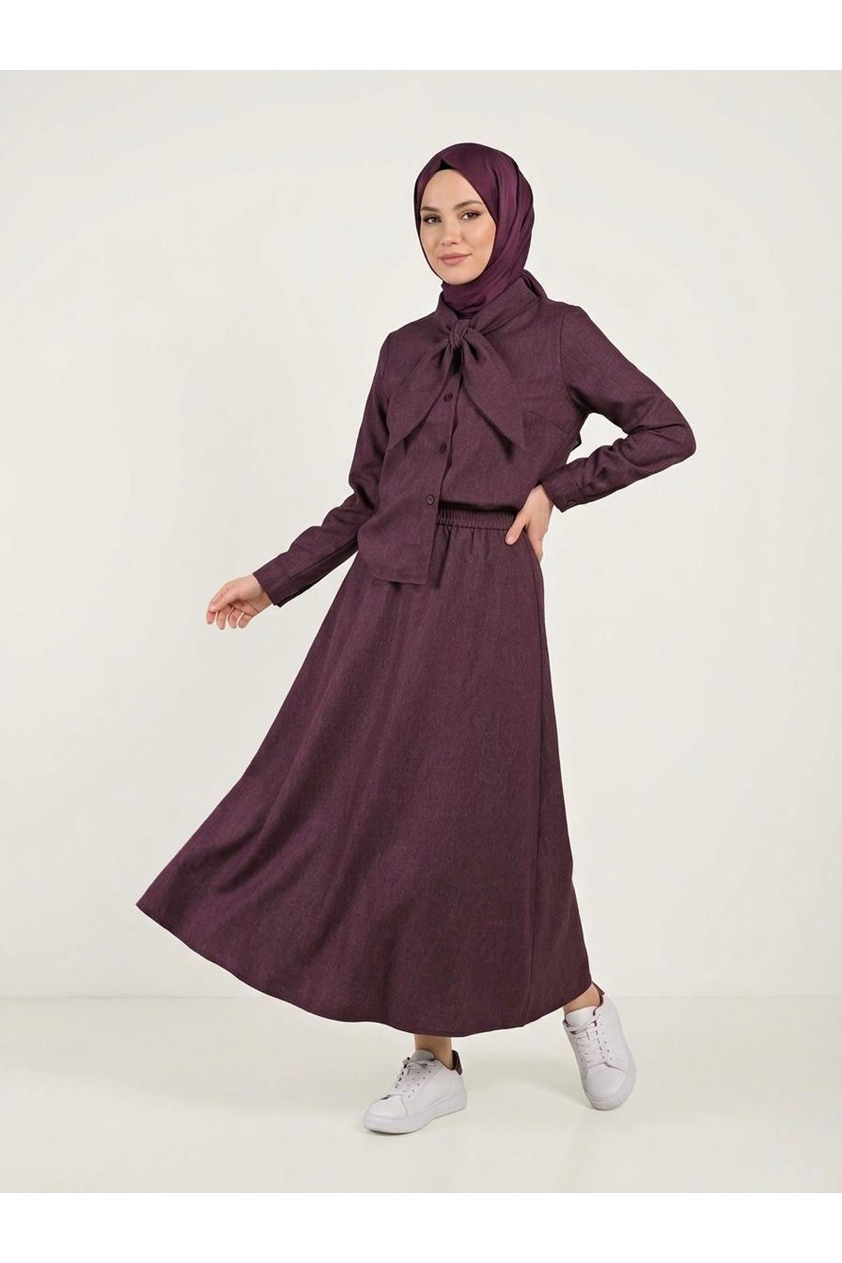 Yaka Detay Etekli Takım-Bordo