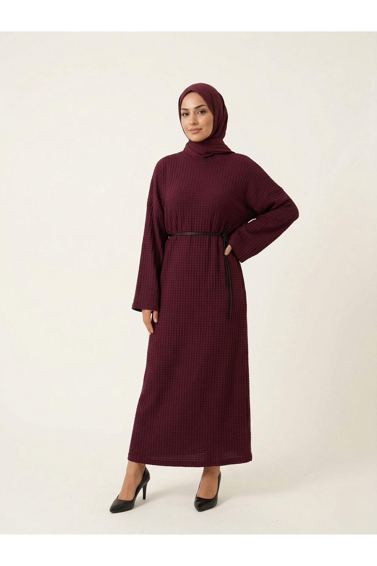 Örme Elbise-Bordo