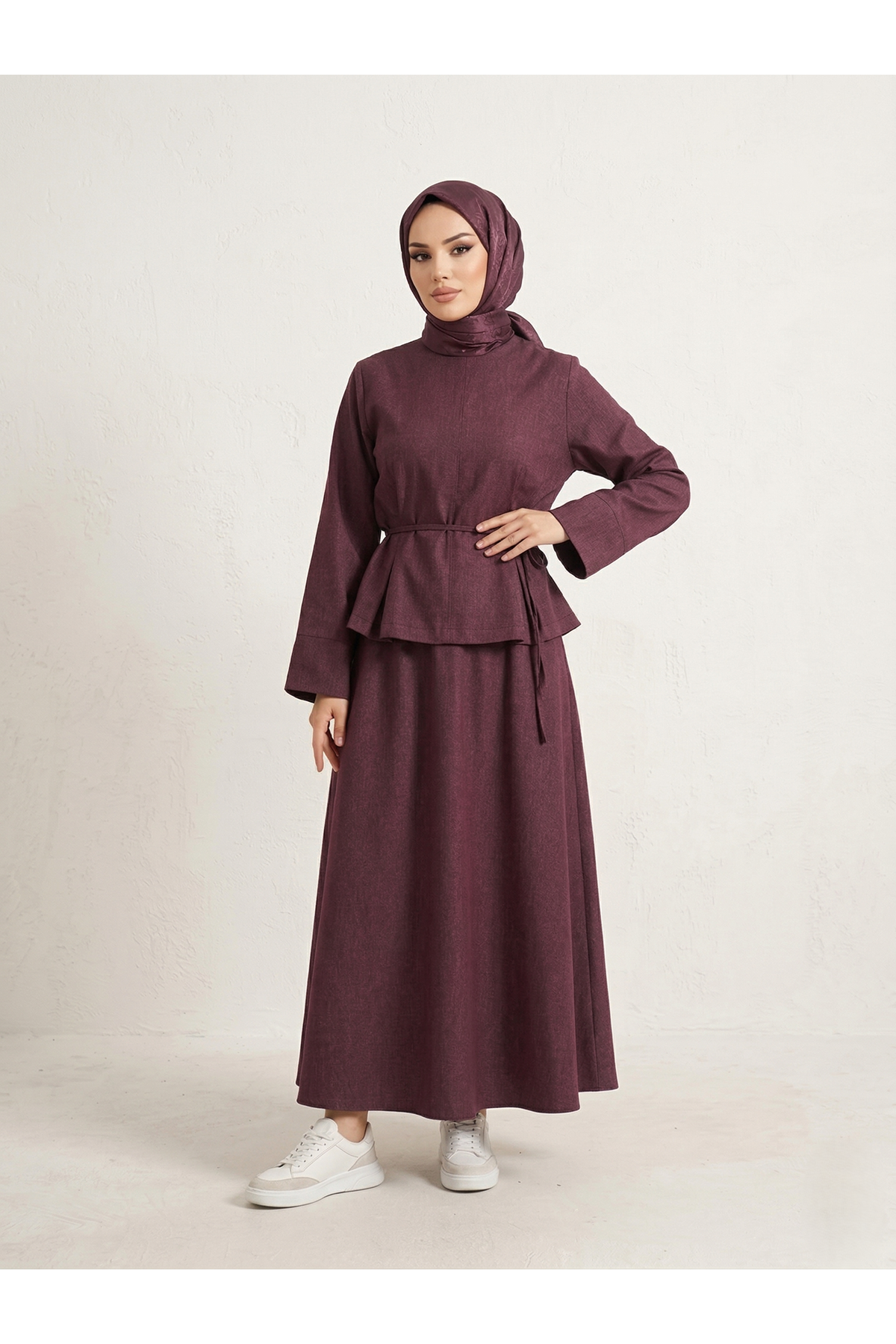 Arka Fermuar  Detay Etekli Takım-Bordo