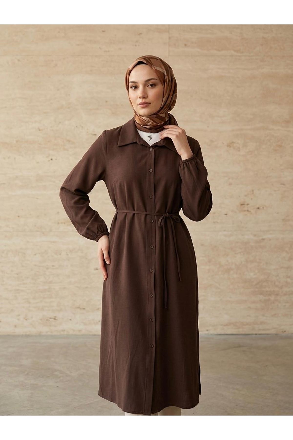 Uzun Tensel Tunik-Kahve