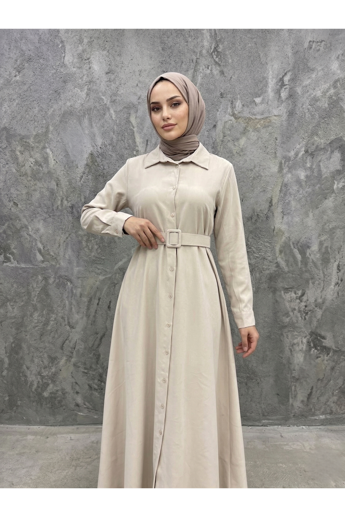 Kaplama Kemer Detay Elbise-Taş