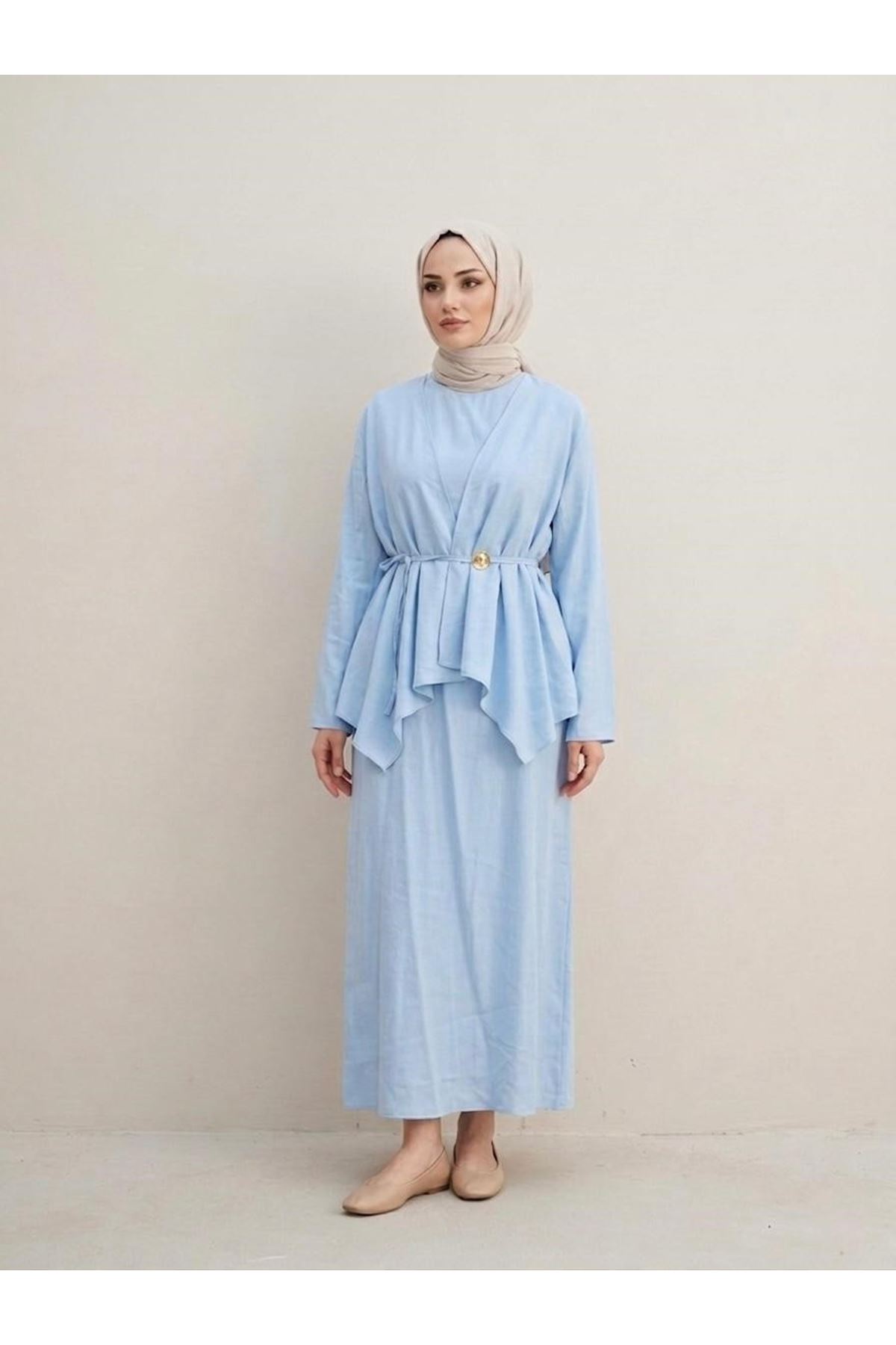 Aksesuar Detay İkili Elbise-Bebe Mavisi