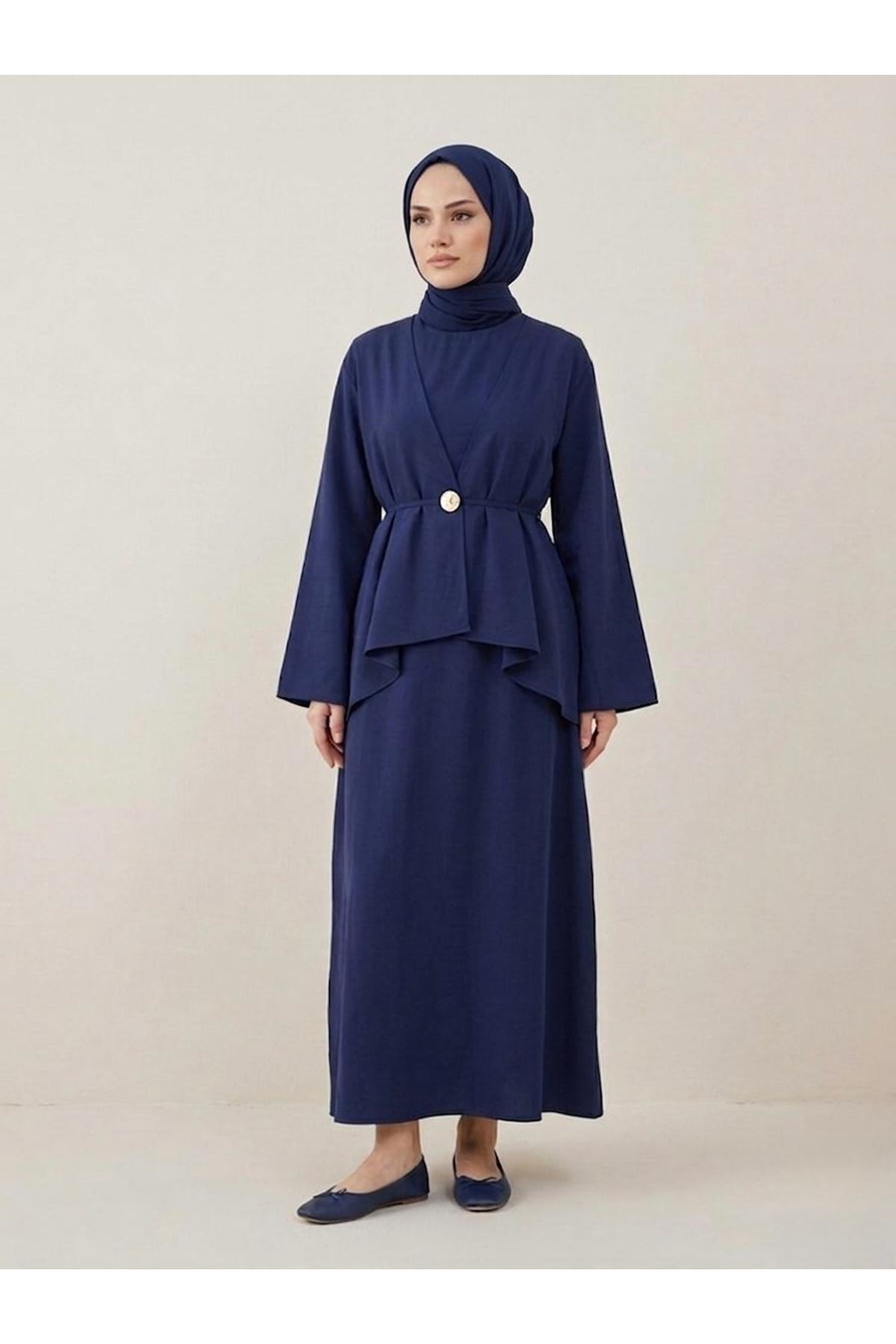 Aksesuar Detay İkili Elbise-Lacivert