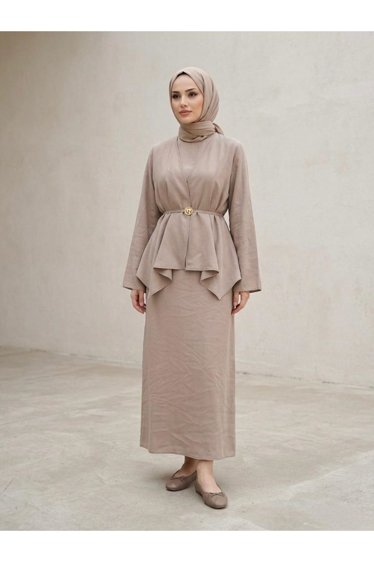 Aksesuar Detay İkili Elbise-Vizon