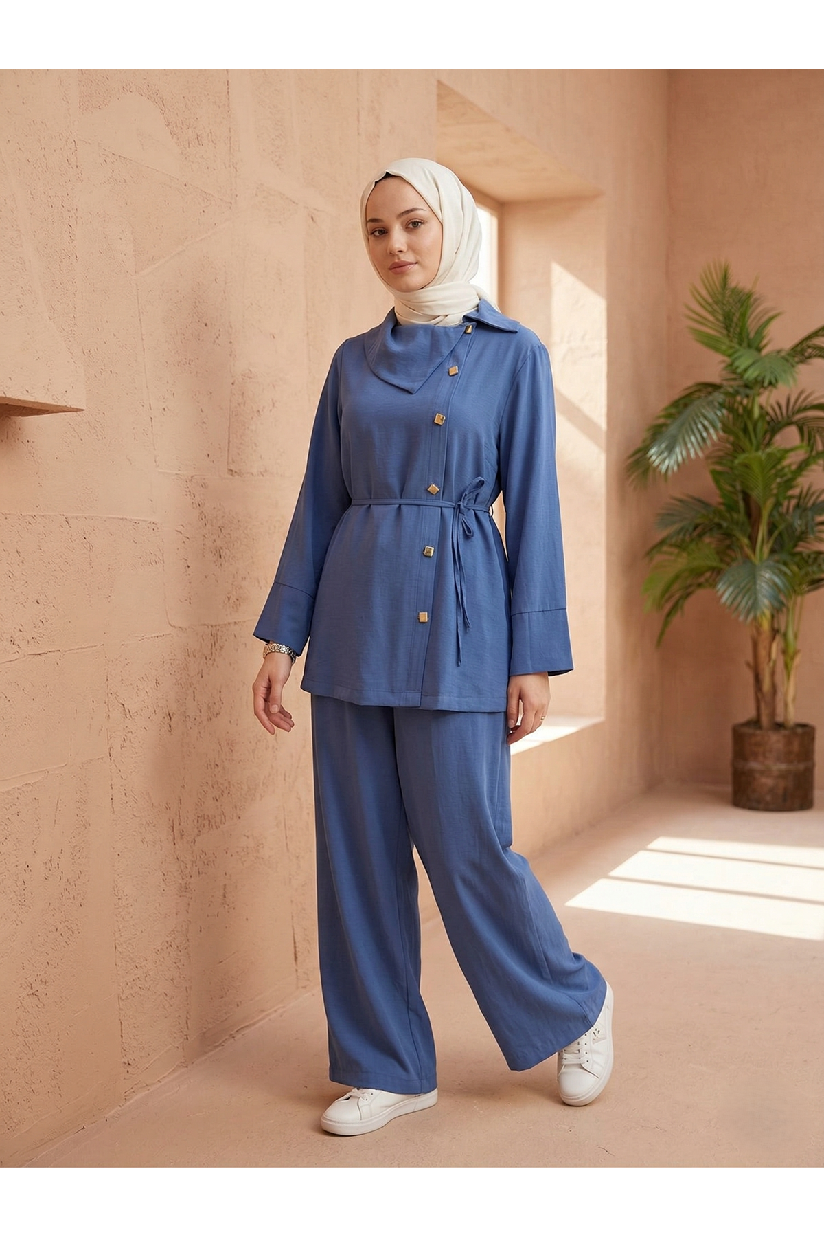 Çapraz Düğmeli Pantolonlu Takım-İndigo