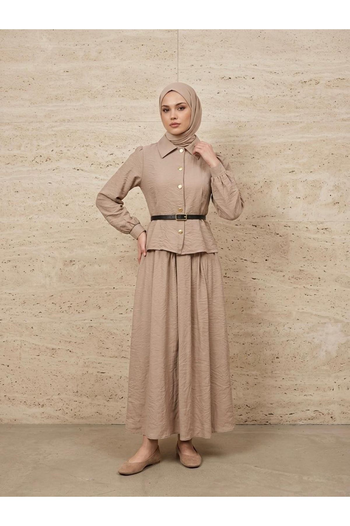 Ön Arka Pensli Kemer Detay Etekli Takım-Vizon