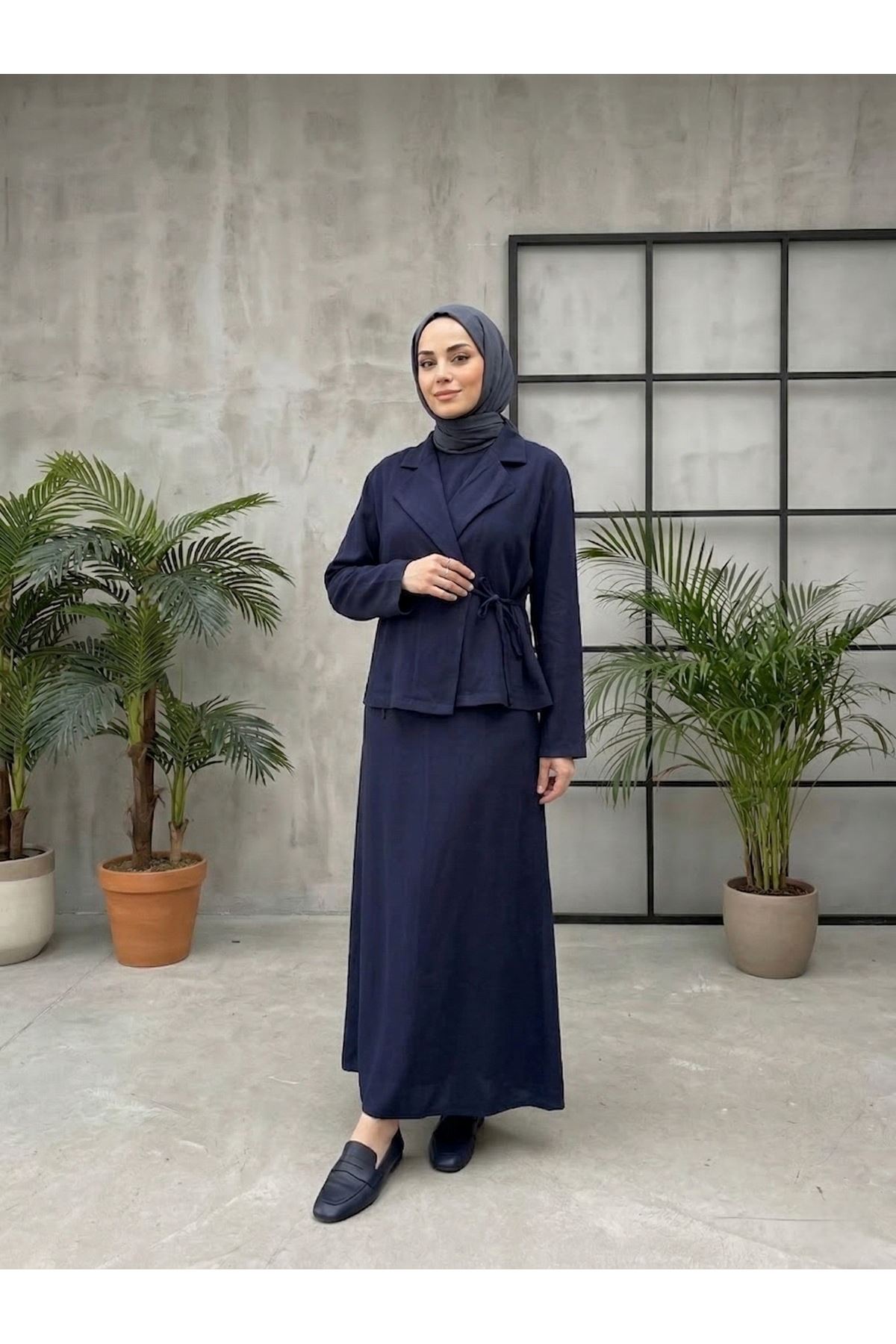 Ceketli İkili Elbise-Lacivert