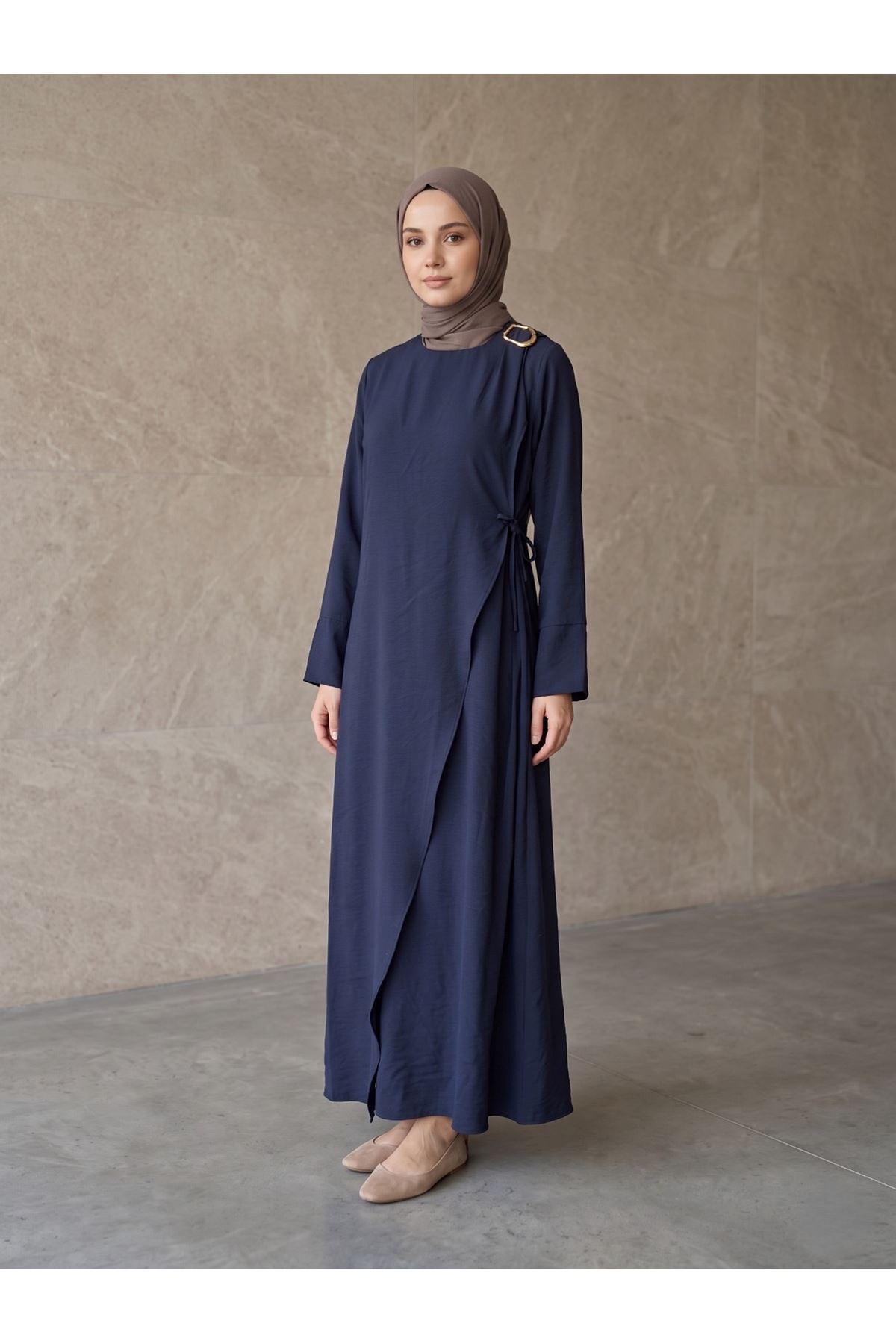 Omuz Pİle Toka DetayTensel  Elbise-Lacivert