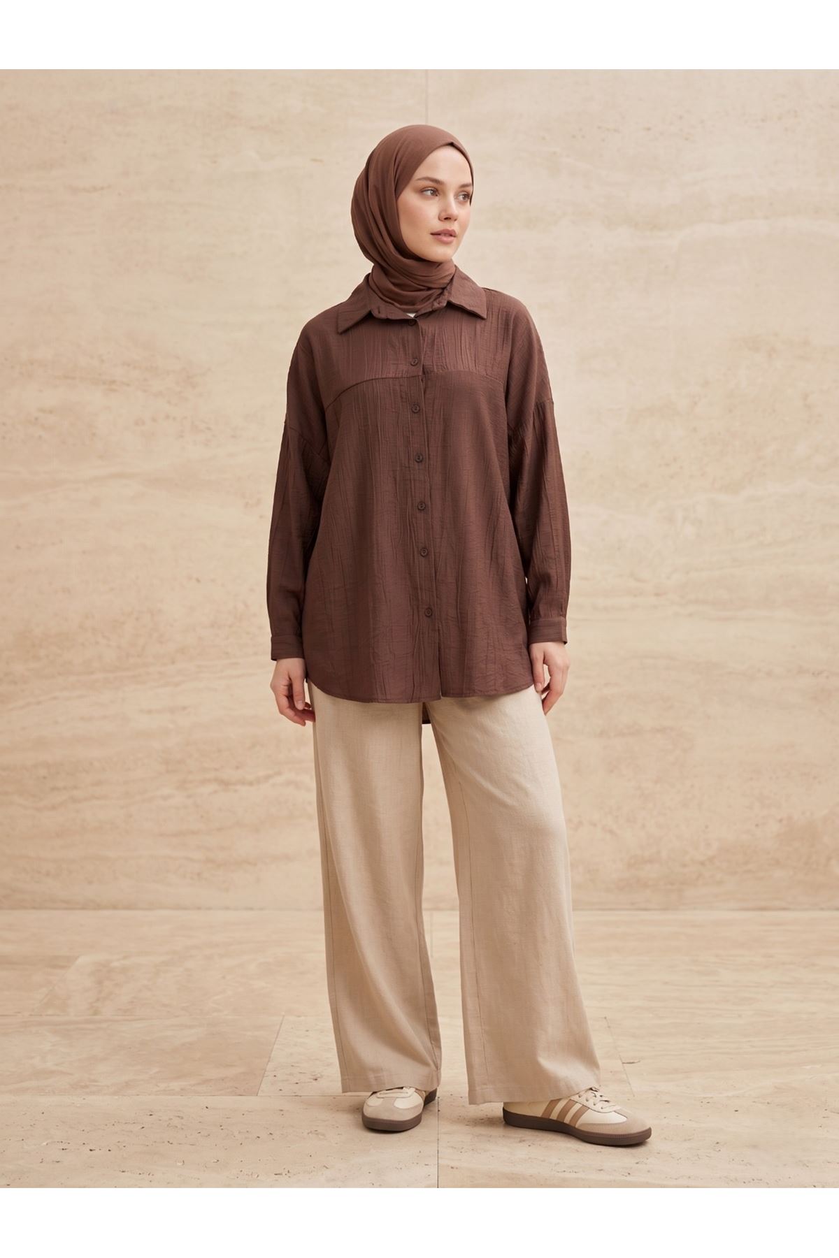 Ön Roba Detaylı Tunik-Kahve