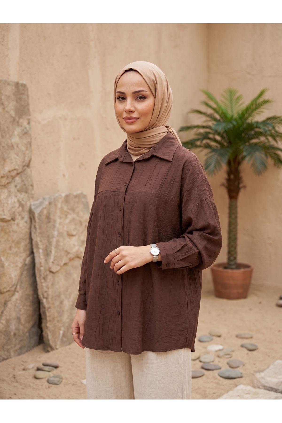 Ön Roba Detaylı Tunik-Kahve