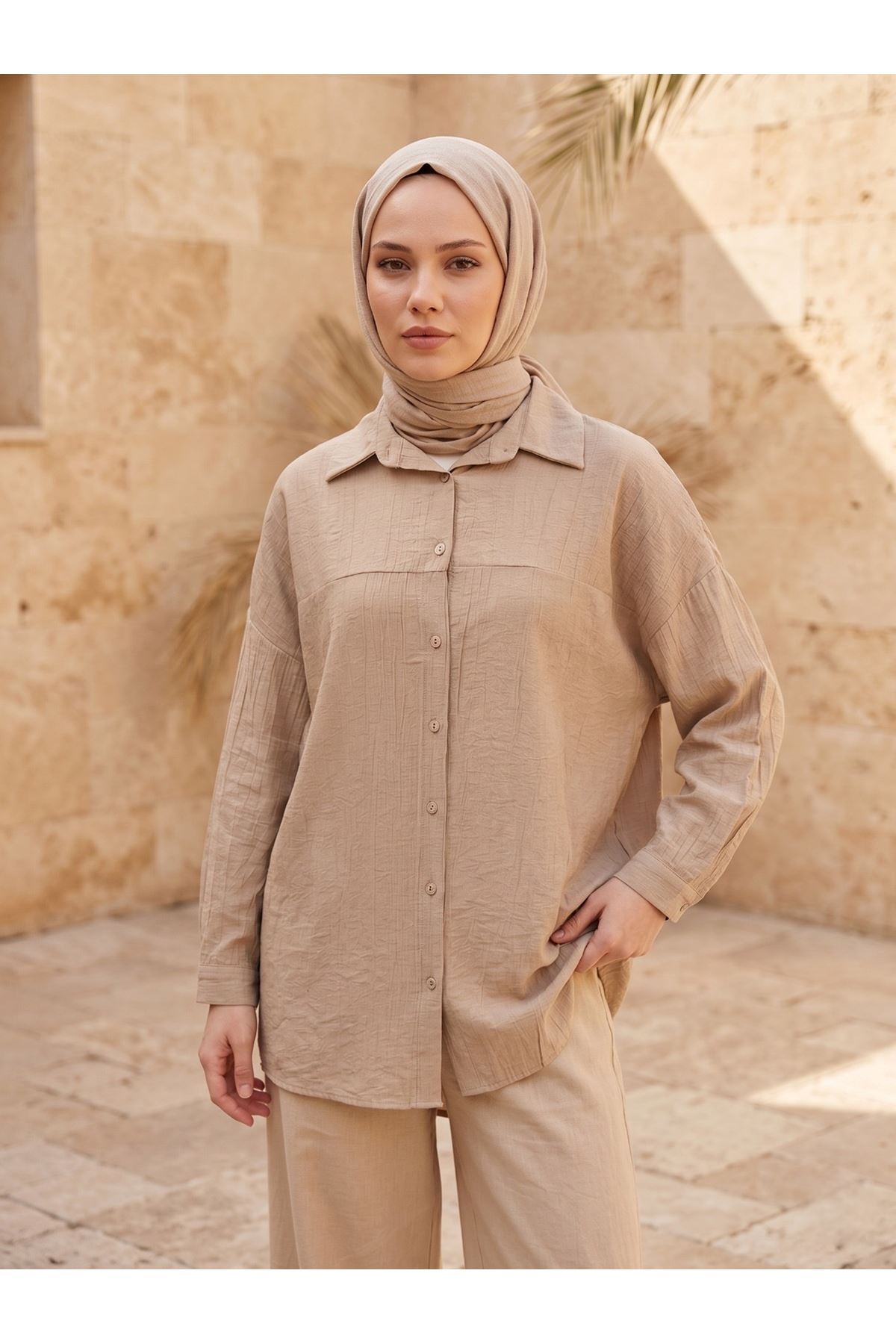 Ön Roba Detaylı Tunik-Vizon