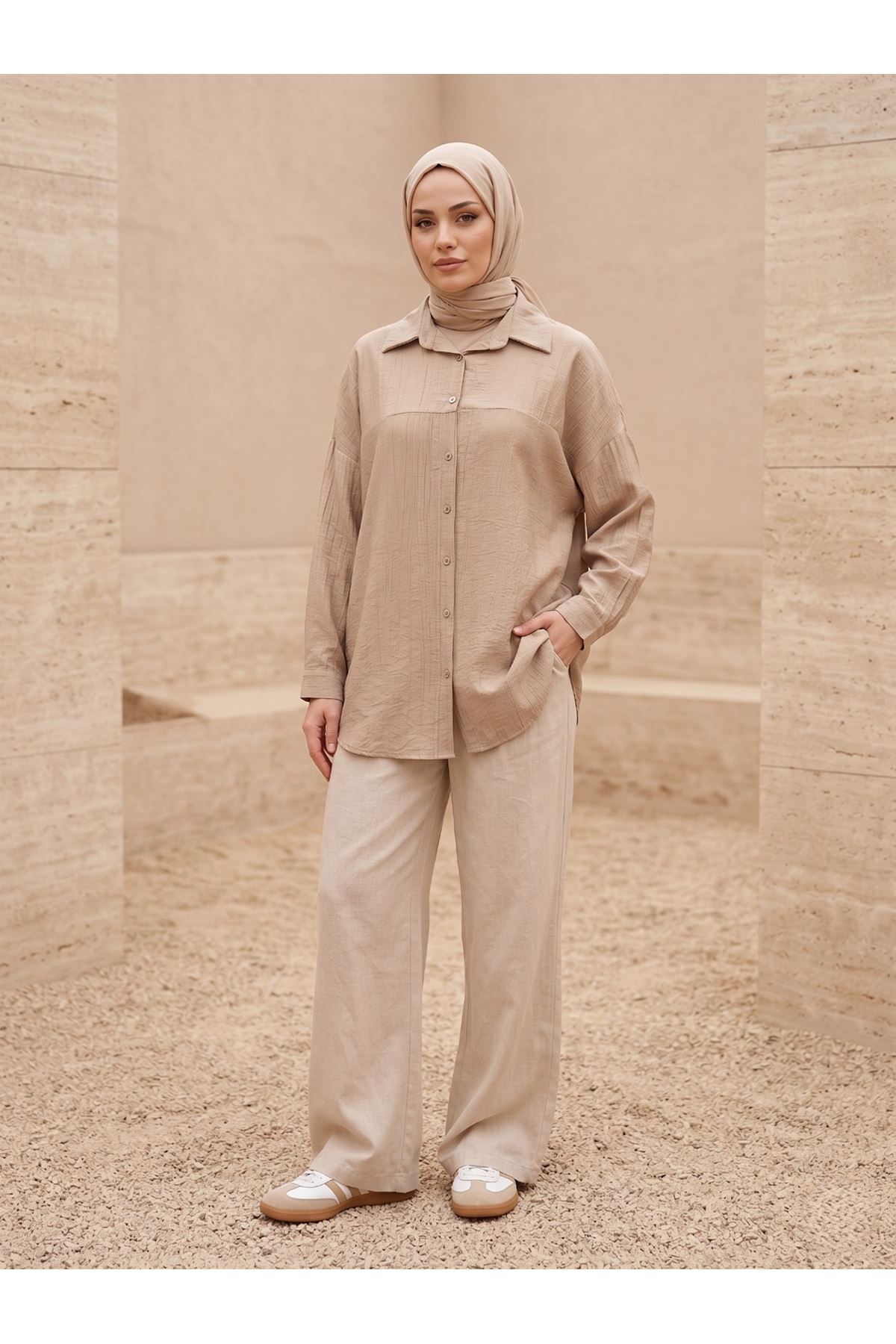 Ön Roba Detaylı Tunik-Vizon