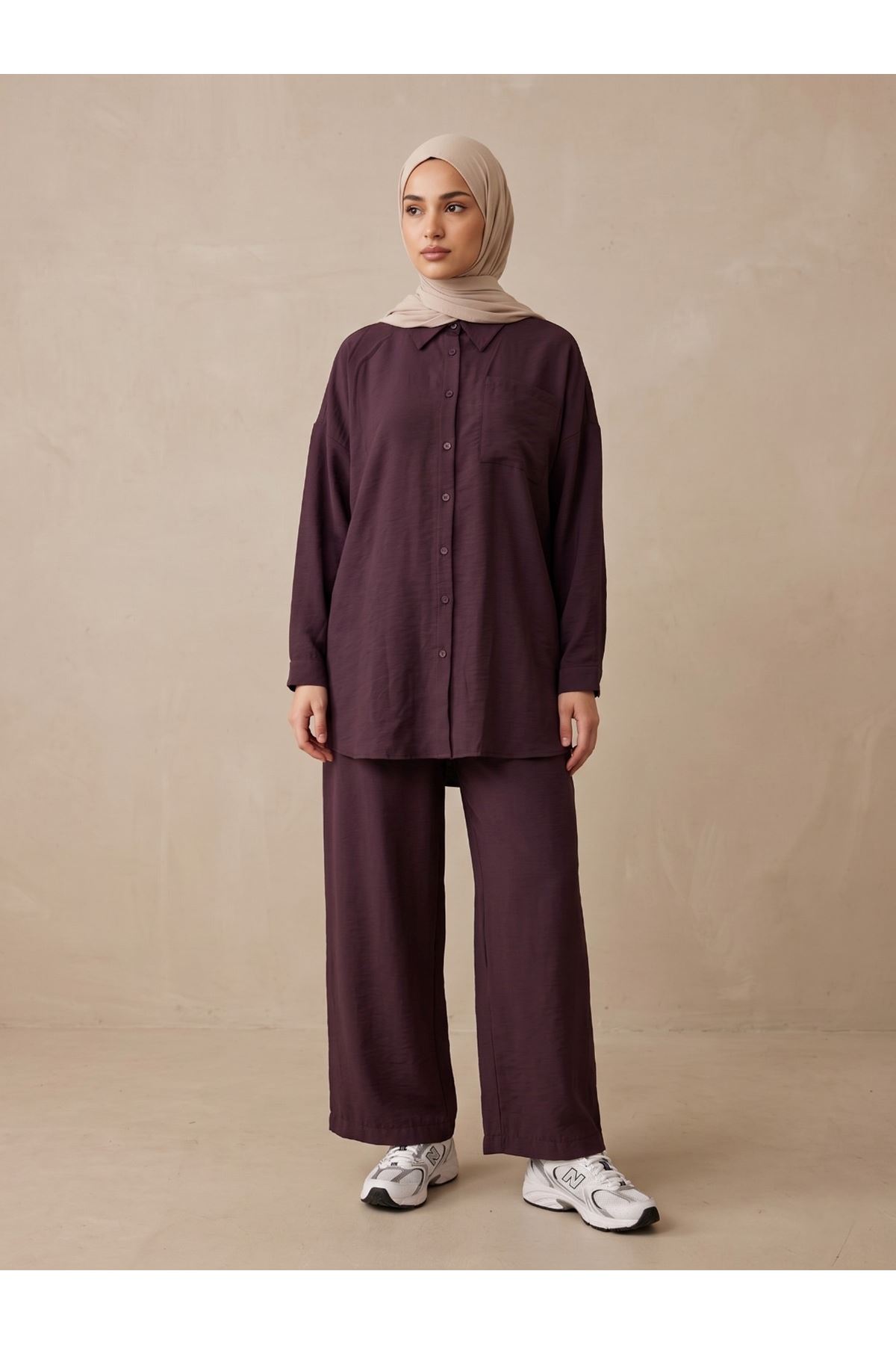 Cep Detay Pantolonlu Takım-Bordo