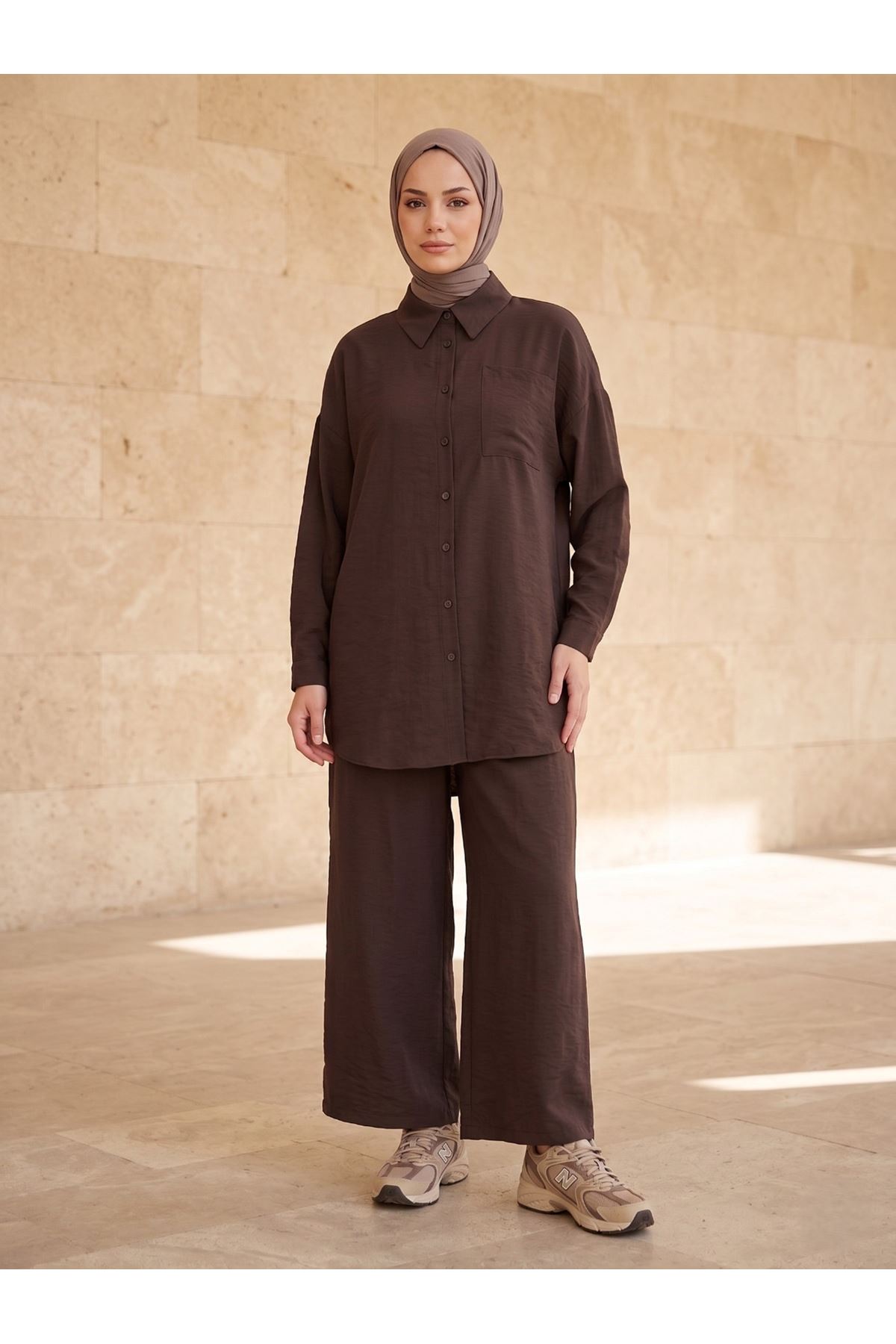 Cep Detay Pantolonlu Takım-Kahve