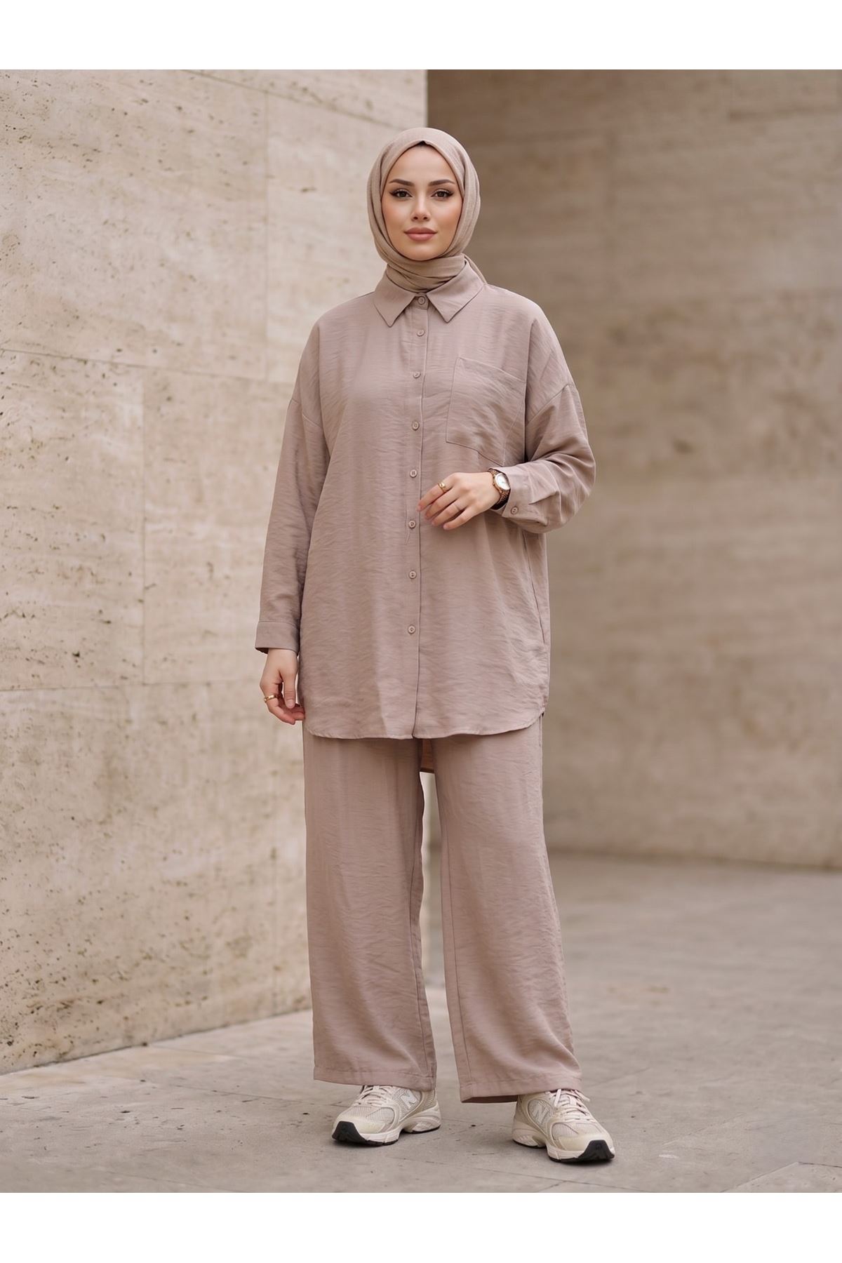 Cep Detay Pantolonlu Takım-Vizon