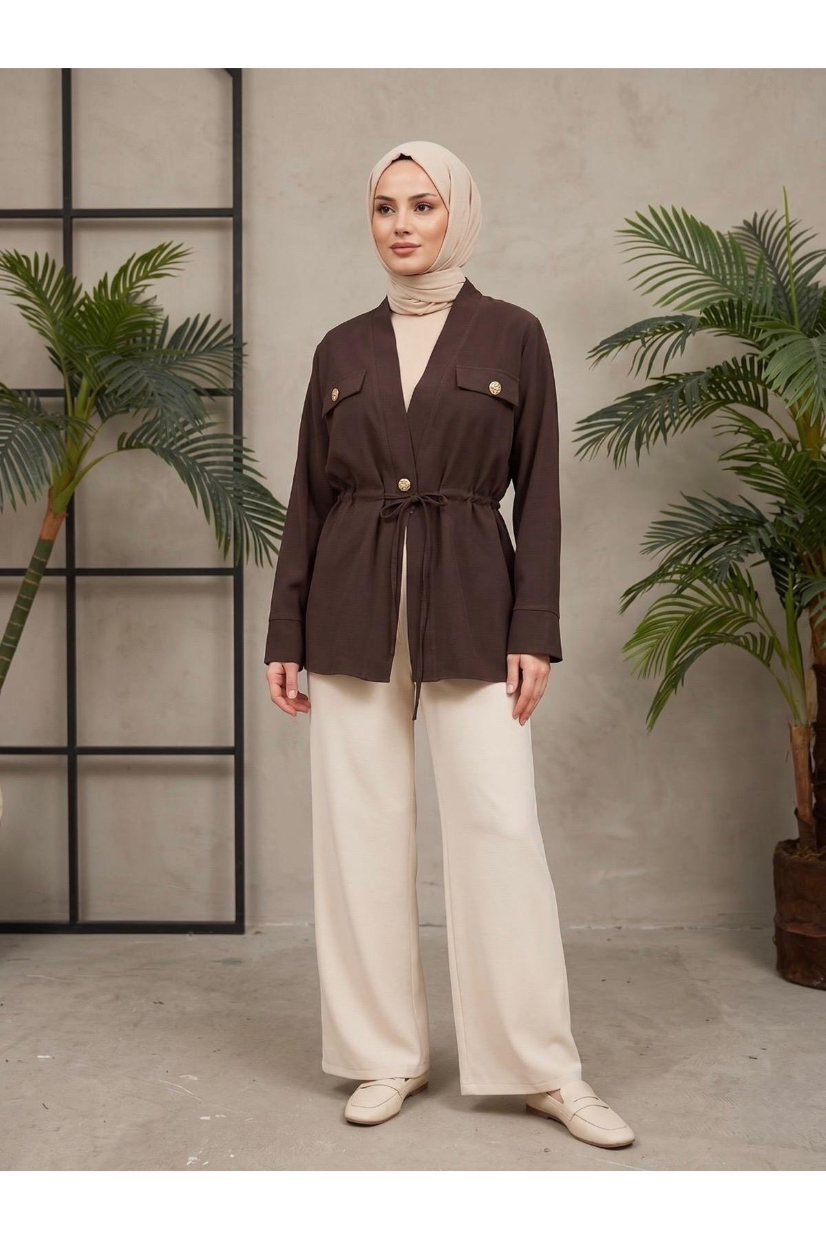 Çift Kapak Tünel Detay Ceket-Kahve