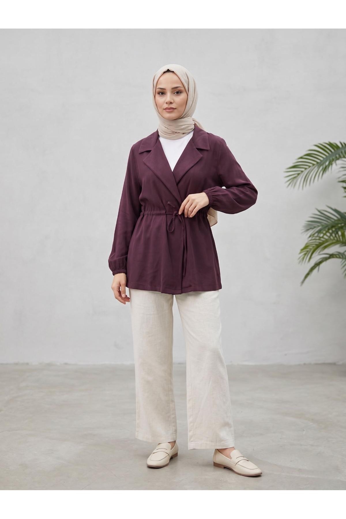 Beli Tünelli Kol Lastik Ceket-Bordo