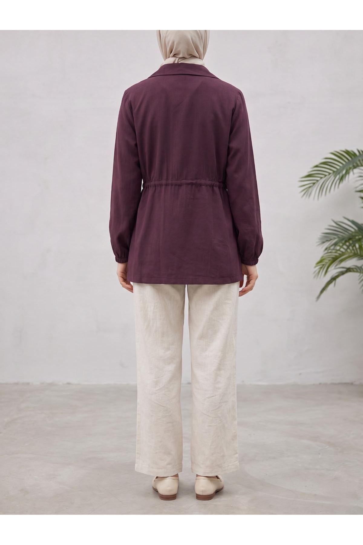 Beli Tünelli Kol Lastik Ceket-Bordo