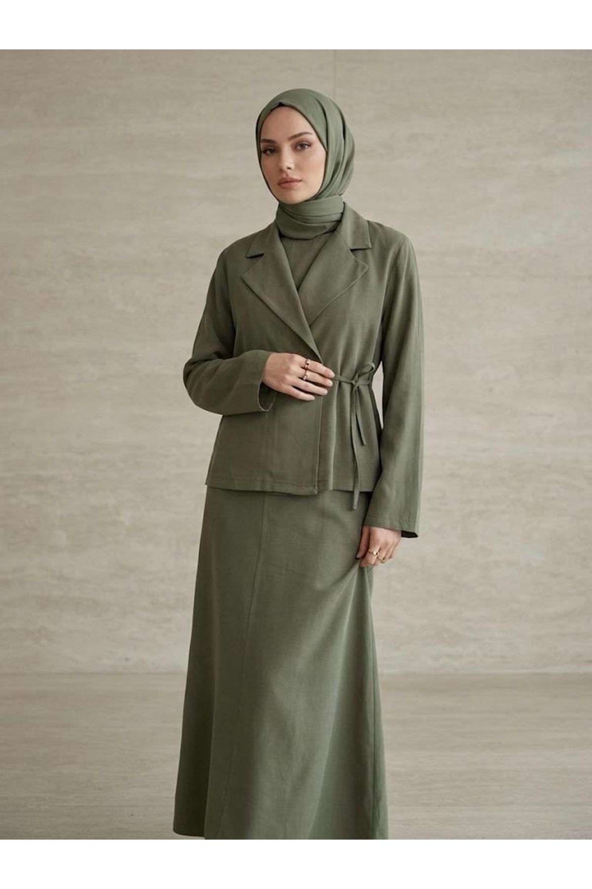 Ceketli İkili Elbise-Haki