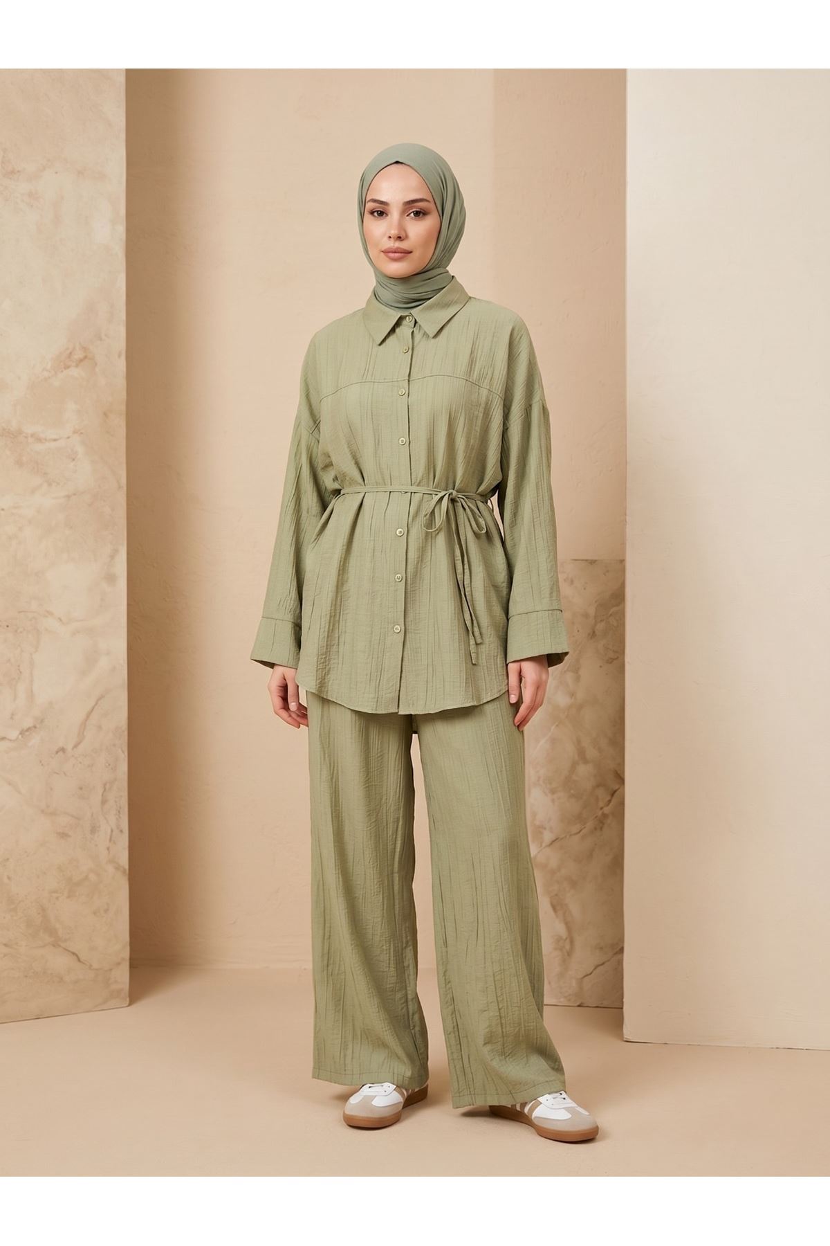 Ön Roba Detay Pantolonlu Takım-Haki