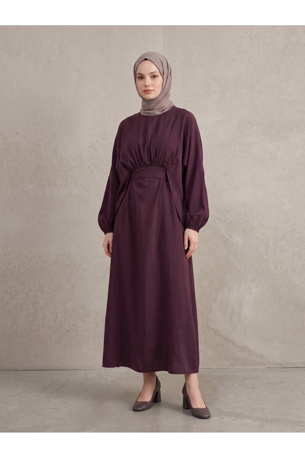 Bağlamalı İkili Elbise-Bordo