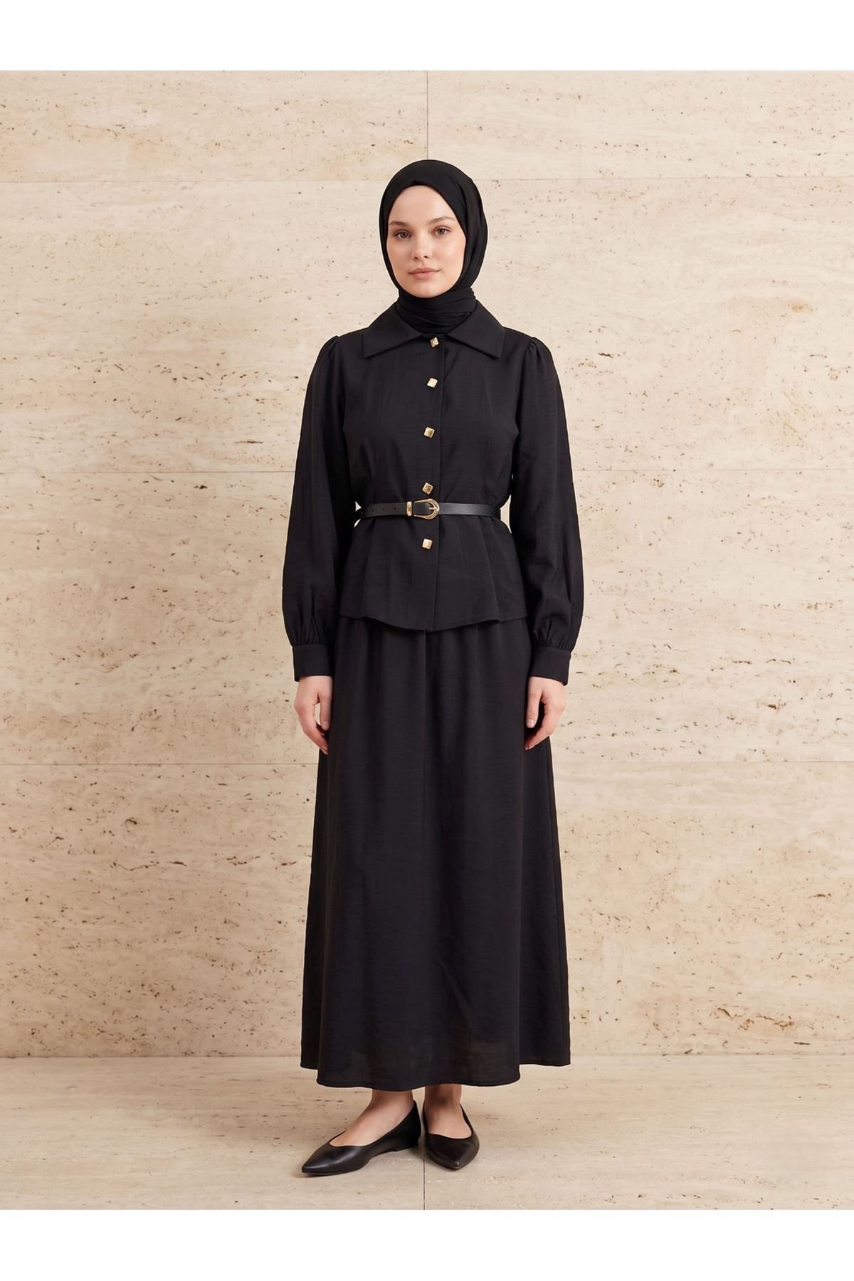 Ön Pensli Etekli Takım-Siyah