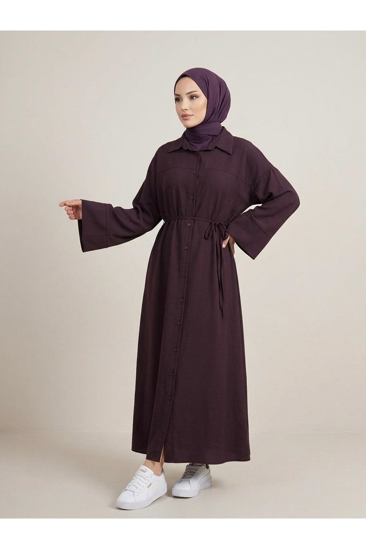 Ön Roba Detay Takma Manşet Elbise-Bordo