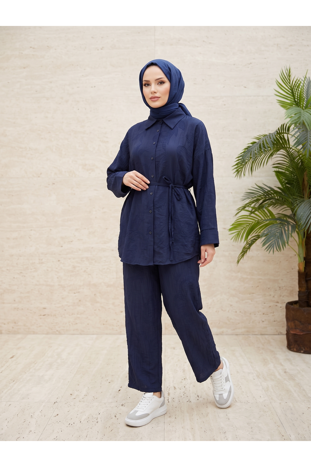 Büzgülü Etekli Takım-Lacivert