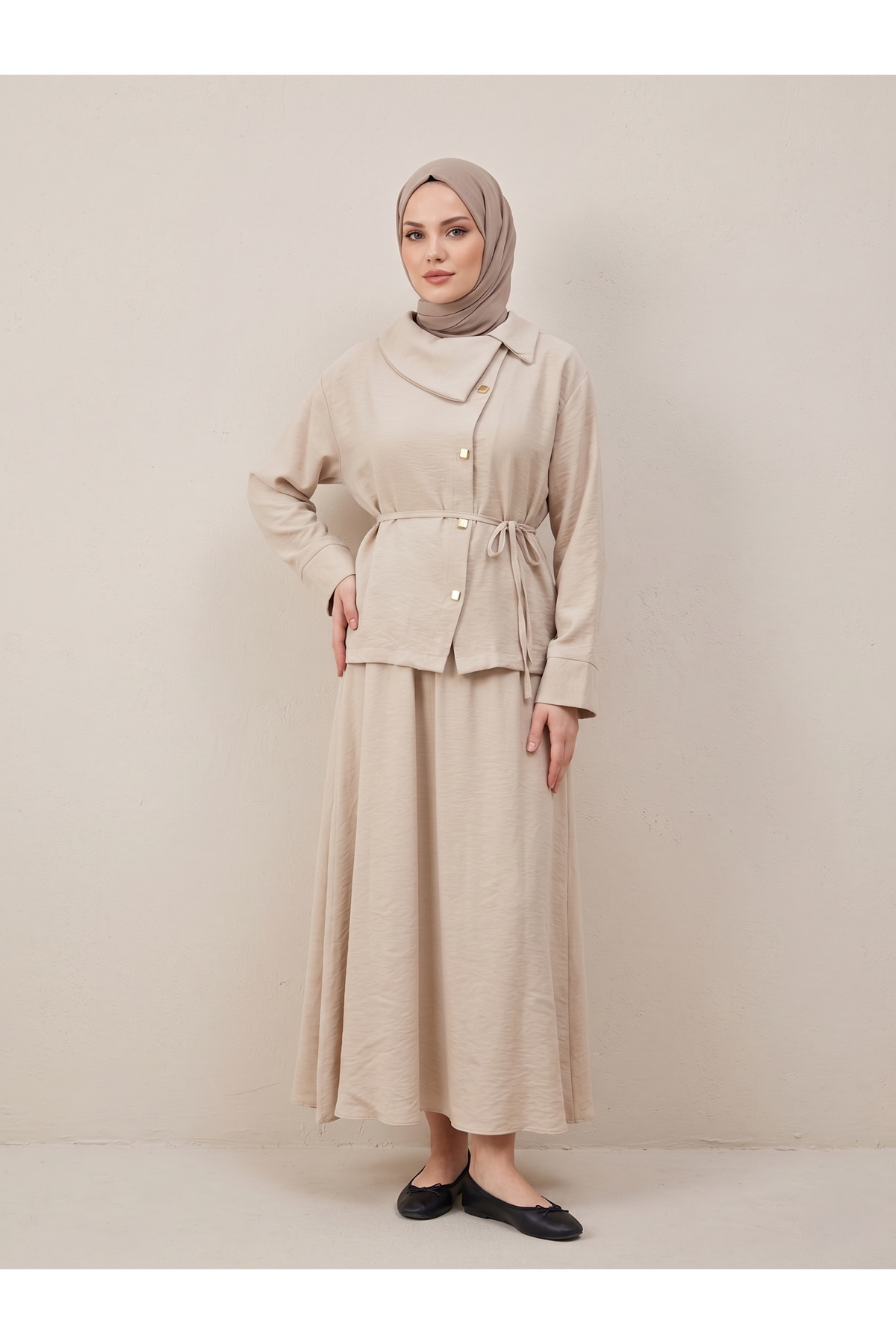 Çapraz Düğmeli Etekli Takım-Taş