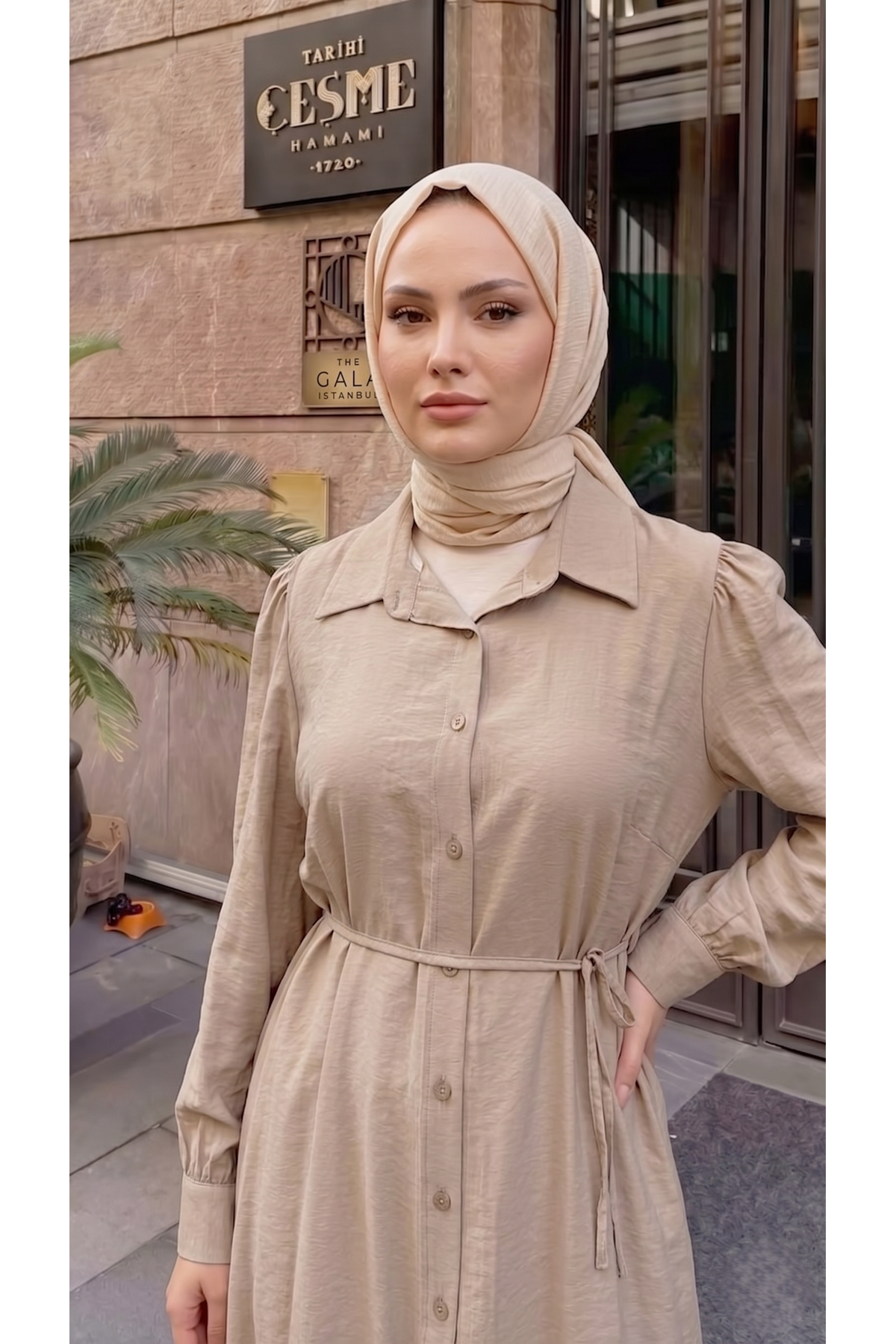 Yakalı Uzun Kupra Tunik-Vizon
