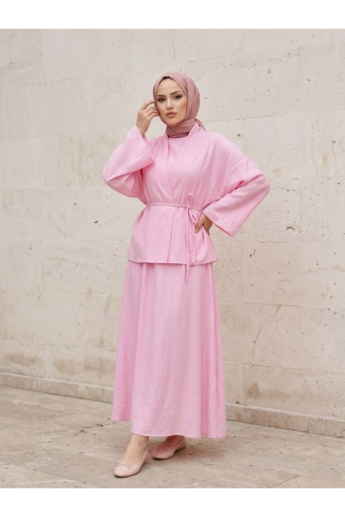 İkili Çilek Elbise-Pembe