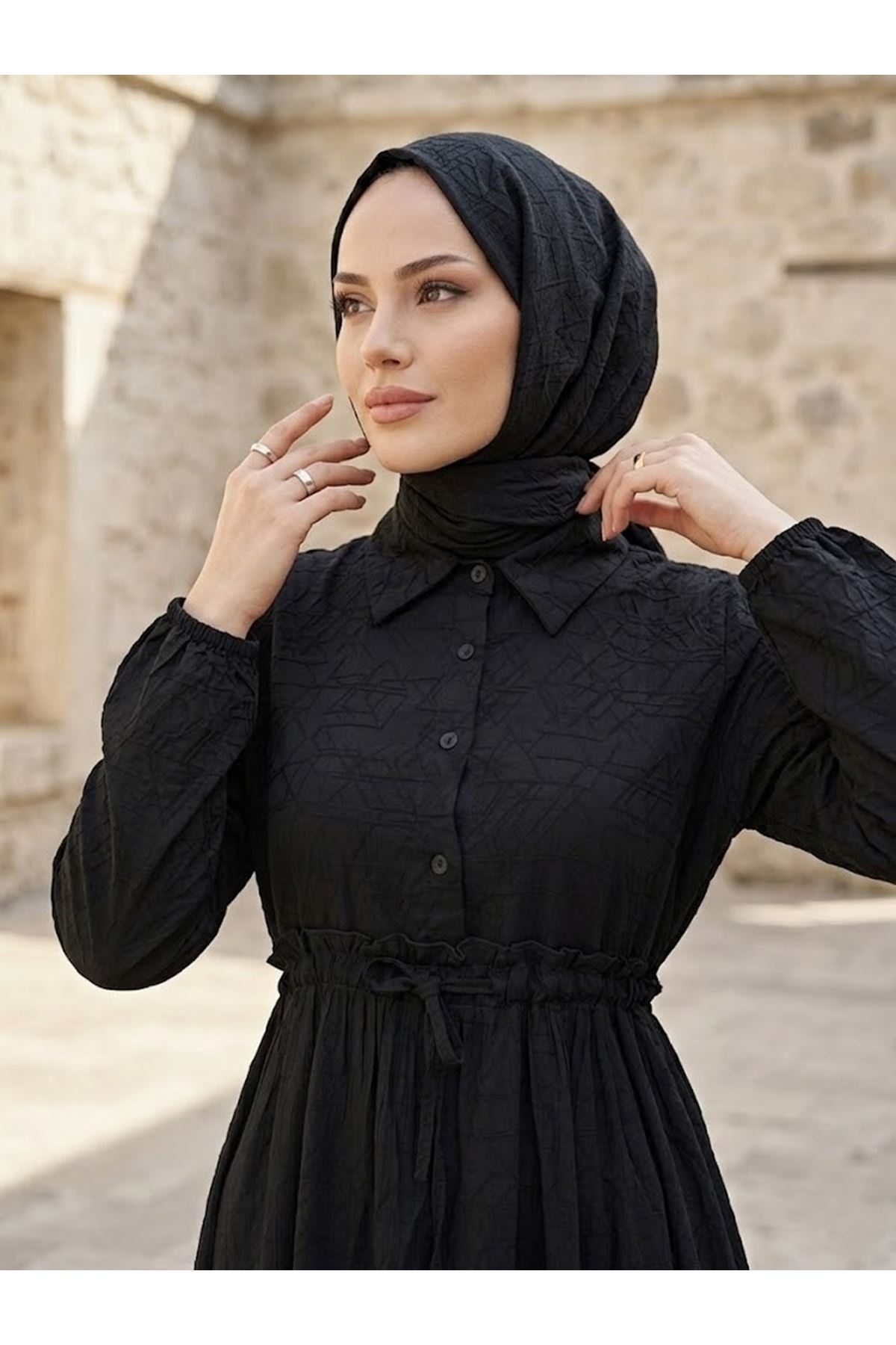 Beli Tünelli Elbise-Siyah