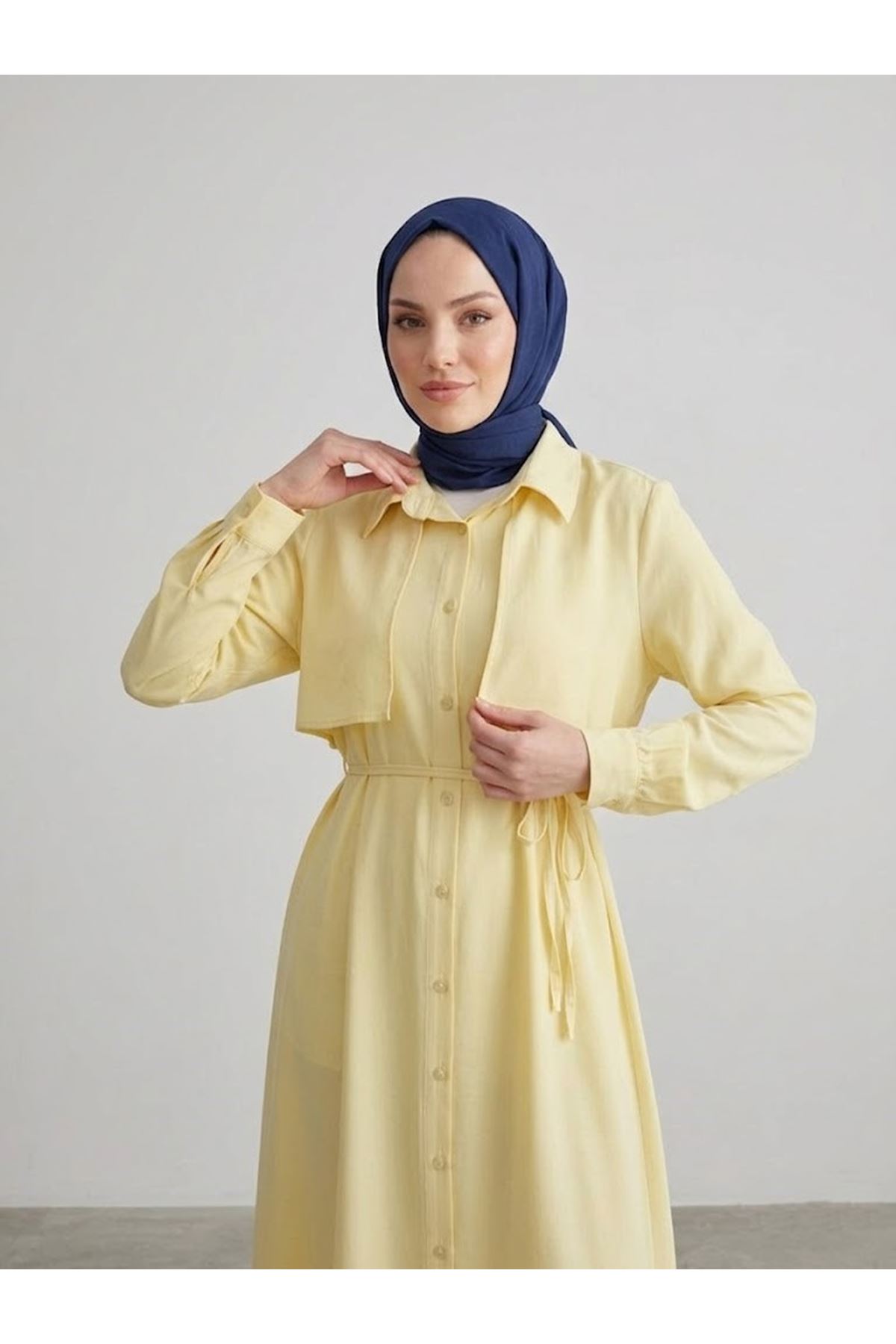 Aller Detay Patlı Elbise-Sarı