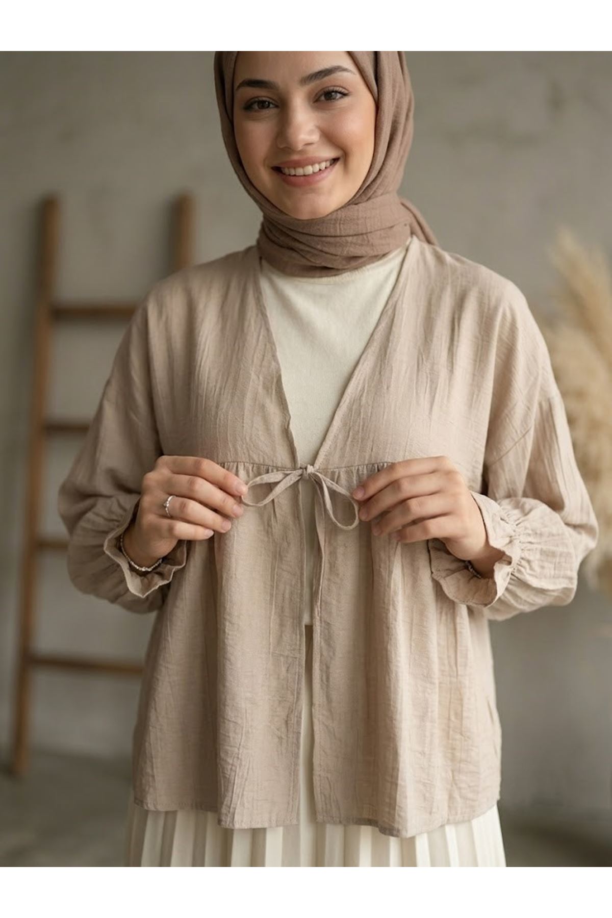 Roba Büzgülü Kol Lastik Tunik-Vizon