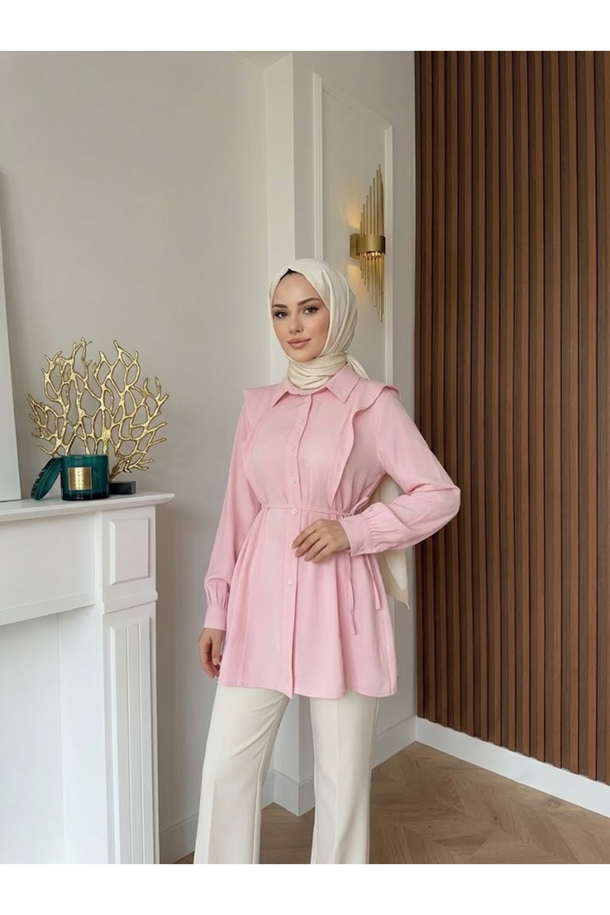 Omuz Aller Detay Tunik-Pembe