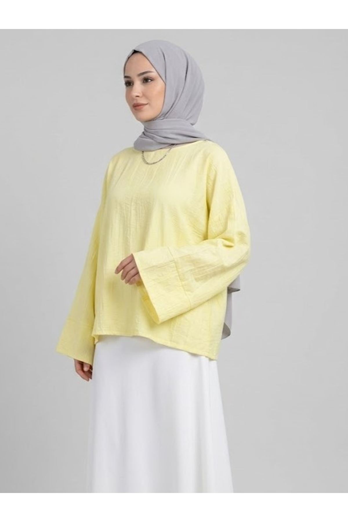 Geniş Takma Manşet Tunik-Sarı