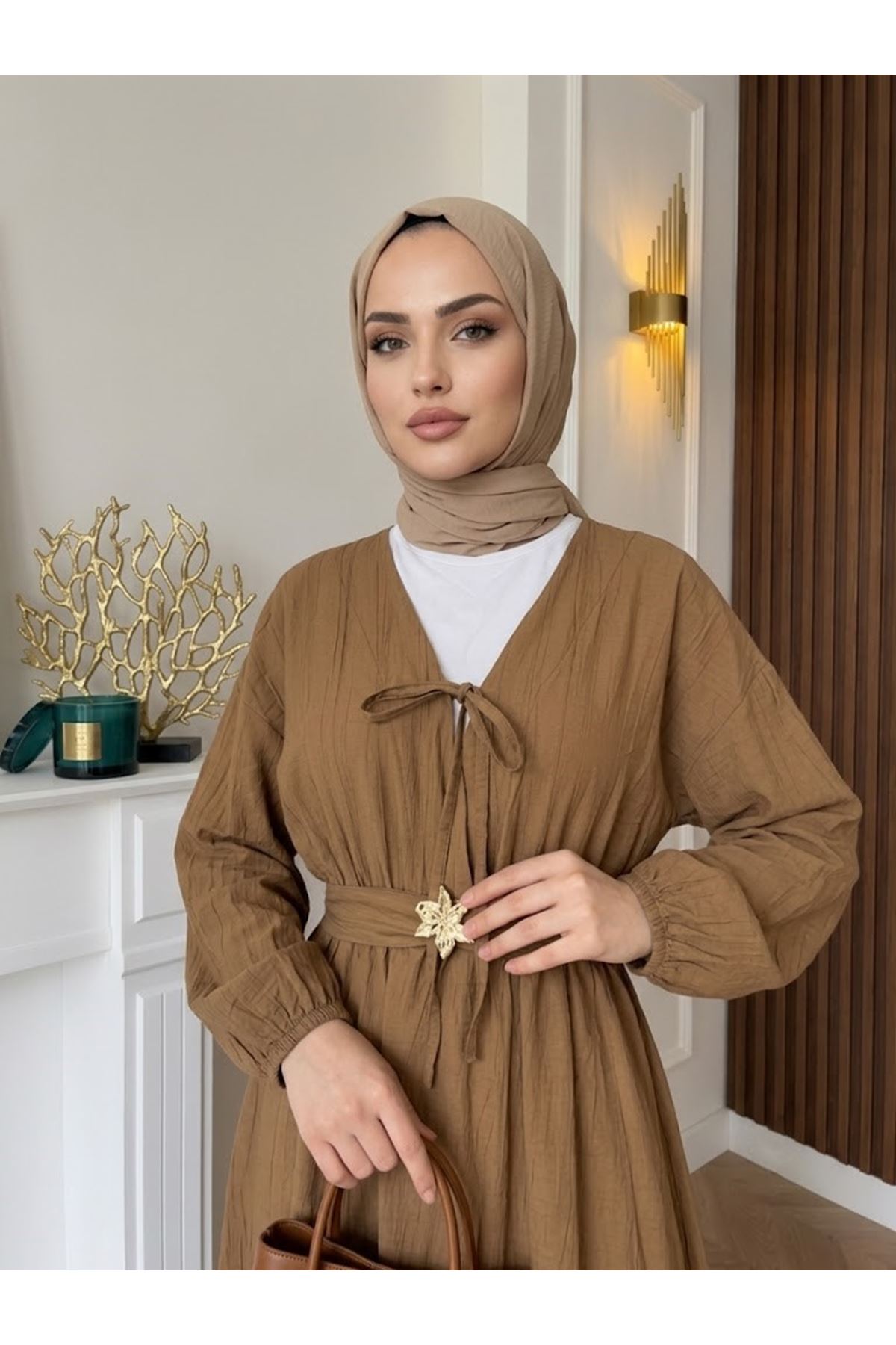 Kuşak Aksesuar Detay BAĞLAMALI eLBİSE-Taba