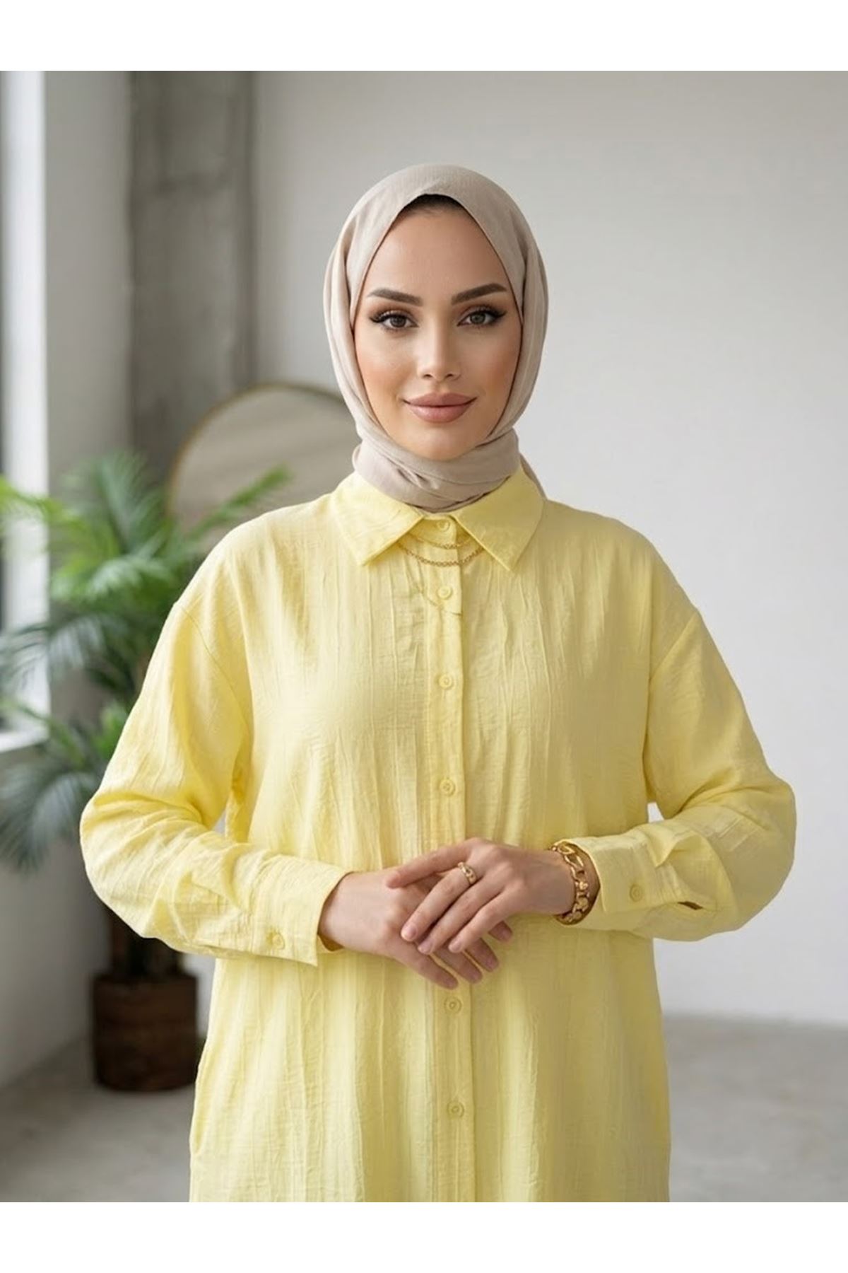 Arka A Pile Uzun Tunik-Sarı