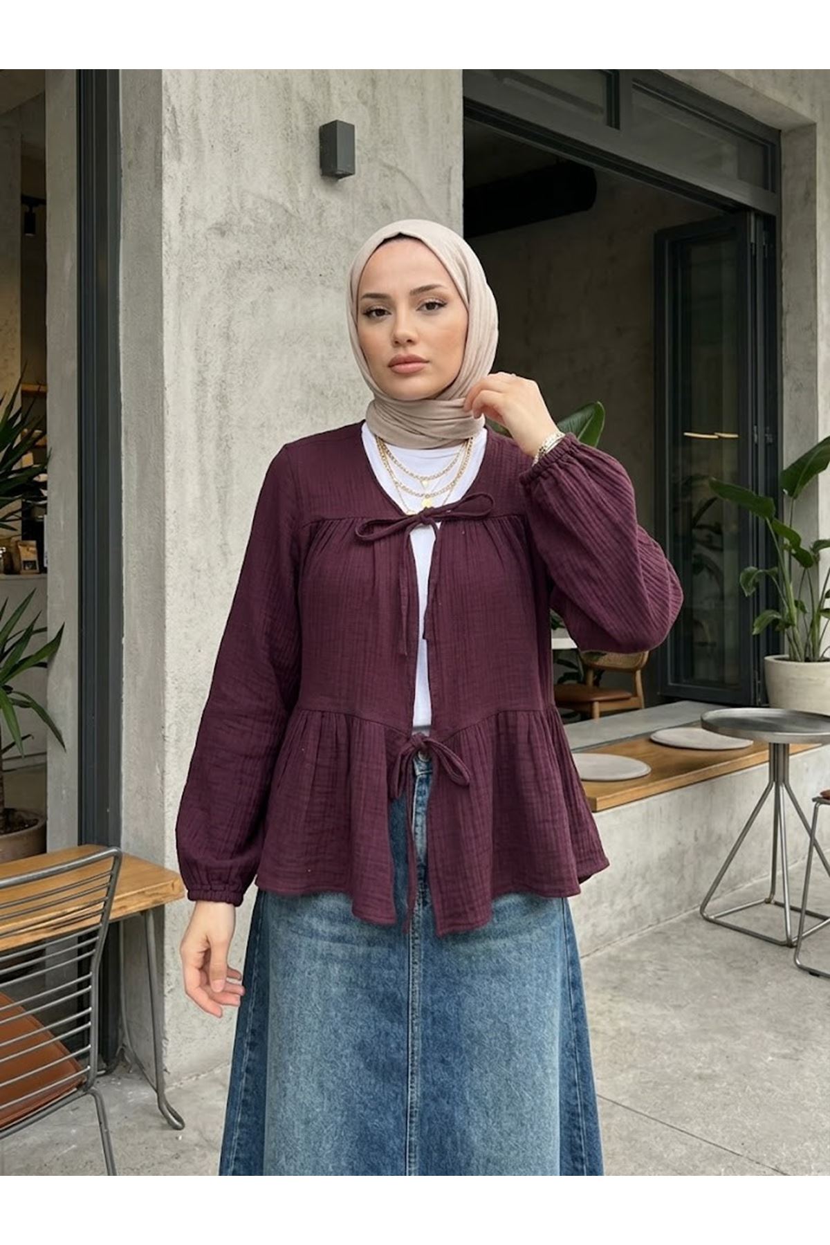 İki Bağlamalı Müslin Tunik-Bordo